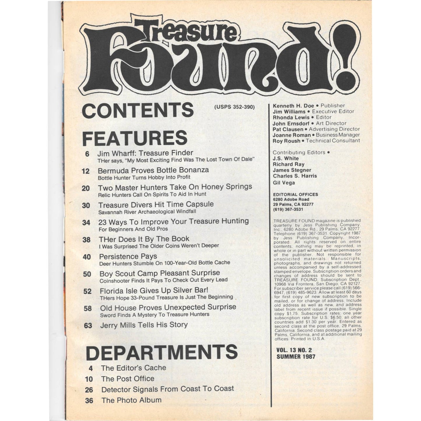 Treasure Found! Magazine 1987 Summer Metal Detecting Gold Diamonds M2