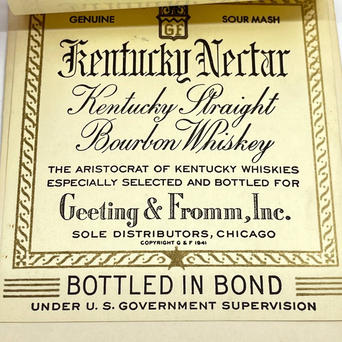 Kentucky Nectar Whiskey Label Set of 2 Greeting & Fromm Inc. Chicago IL