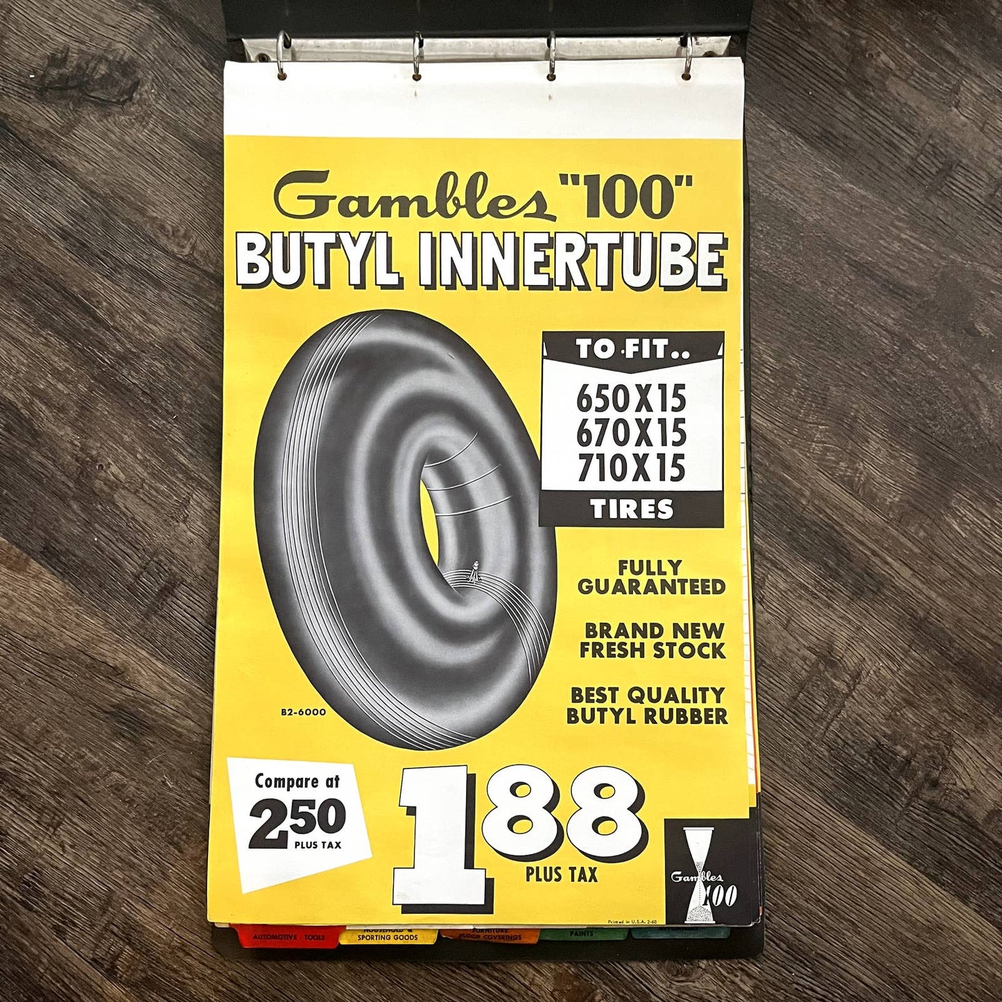 1960 Butyl Innertube Gambles 100 Retail Store Display Advertising Poster 13.5x20