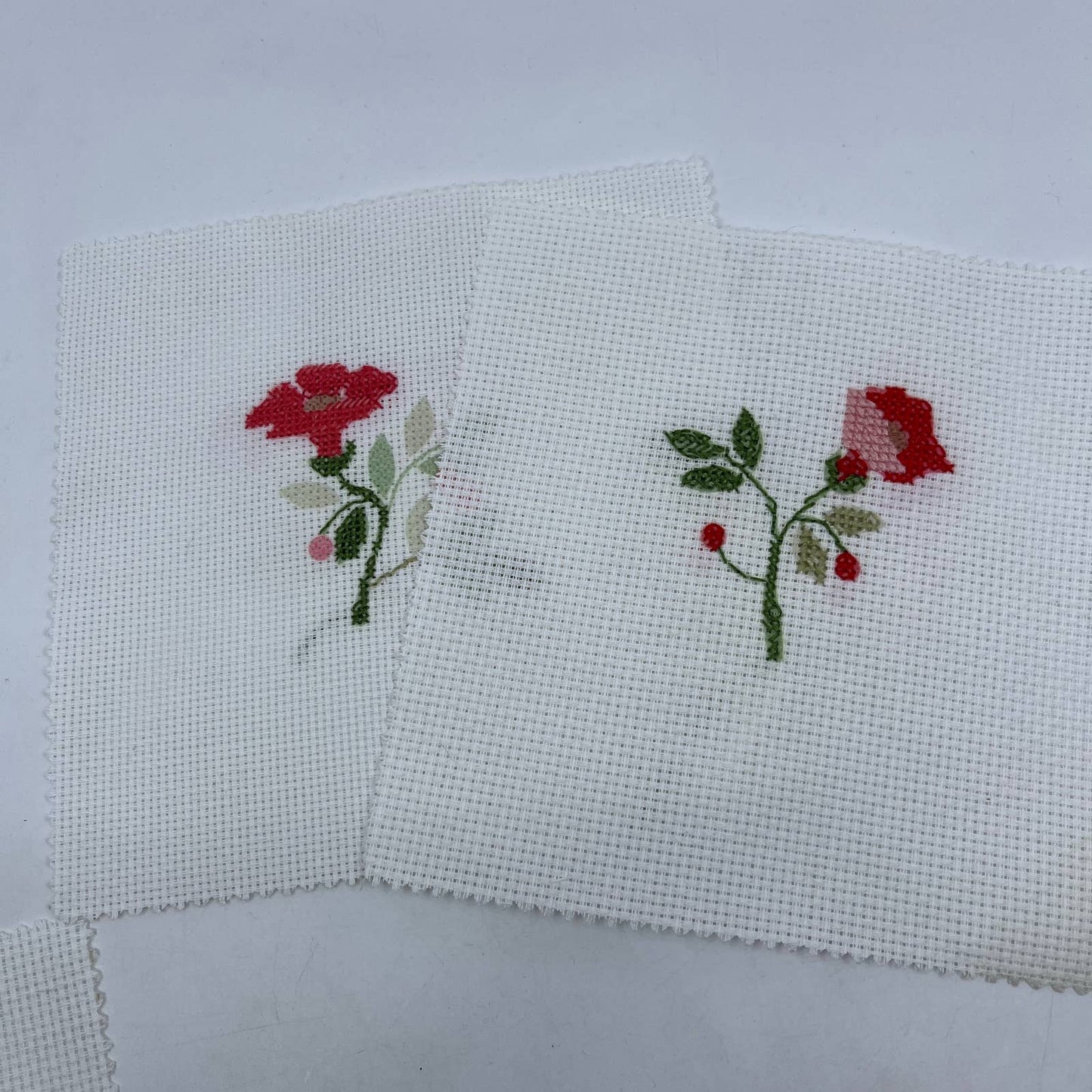 Vintage Cross Stitch Embroidery Rose Set of 2 Completed and 1 to Complete 7" TC1