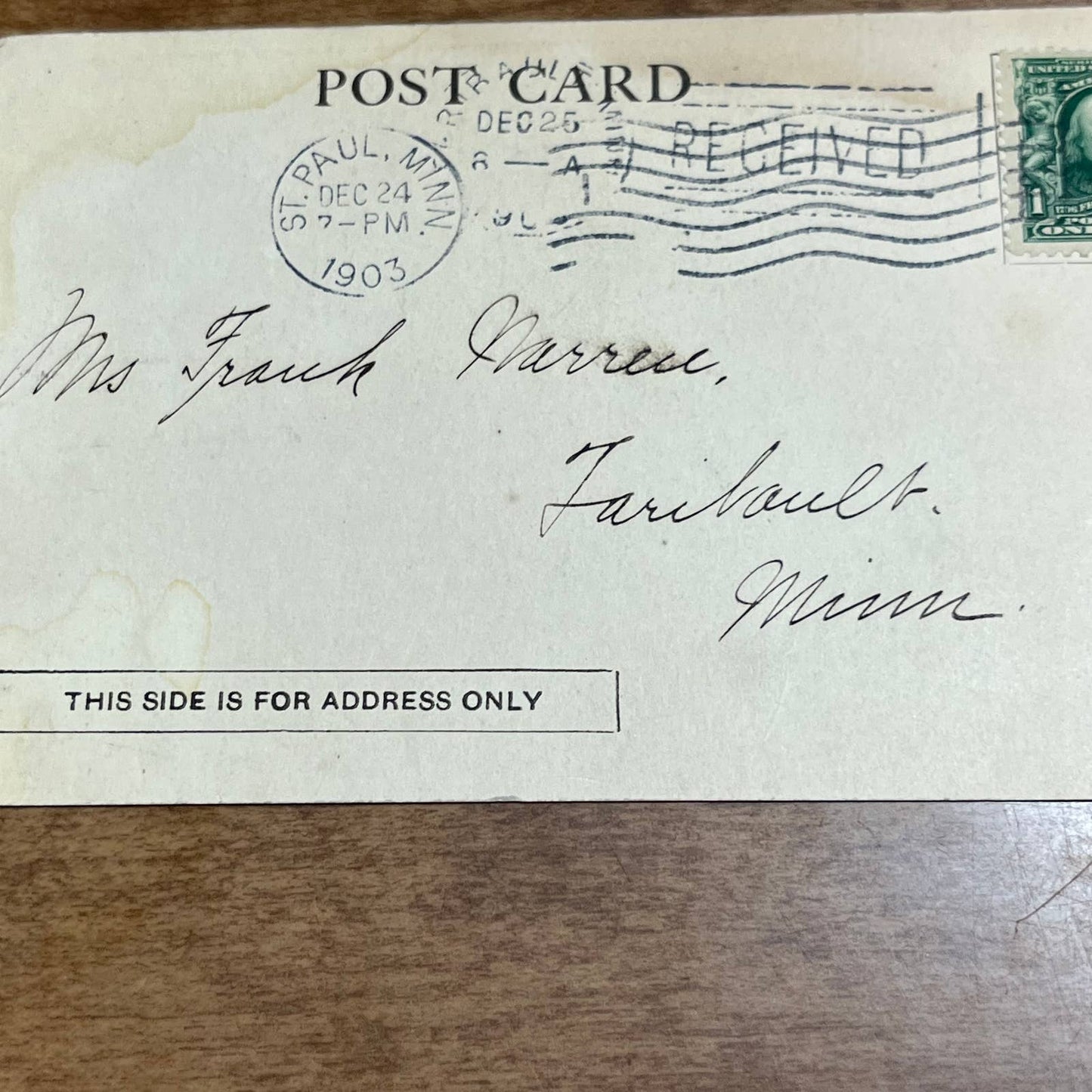 Vintage RPPC Postcard Fort Snelling St. Paul Minnesota Christmas 1903 PA1