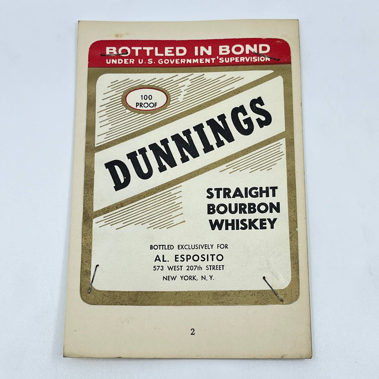 Dunning’s Bourbon Whiskey Label Al Esposito New York City NY