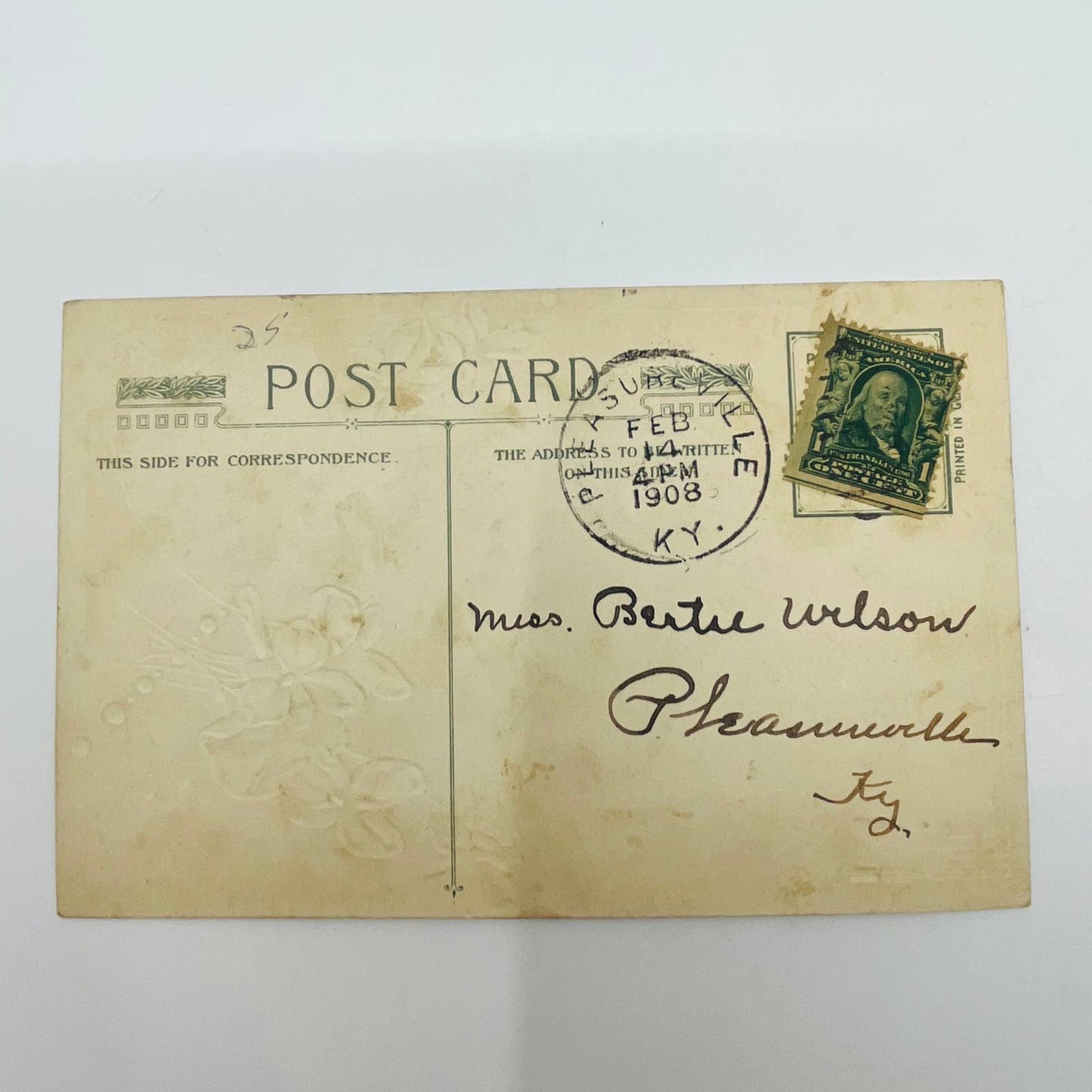 1907 Valentine’s Post Card Colonial Dresden Heart Embossed John Winsch Back PA3