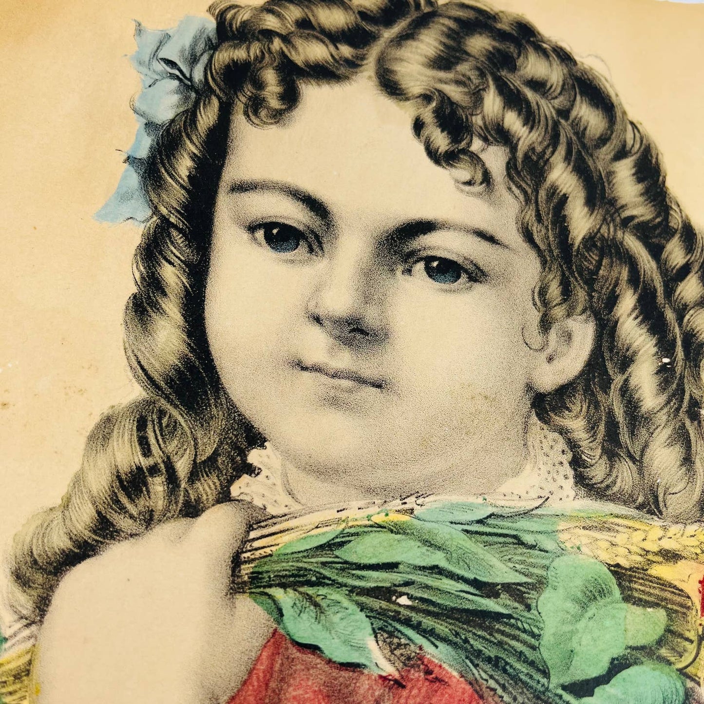 c1850 Antique Hand-Colored Currier & Ives Lithograph "Little Daisy" 11 x 14 FL1