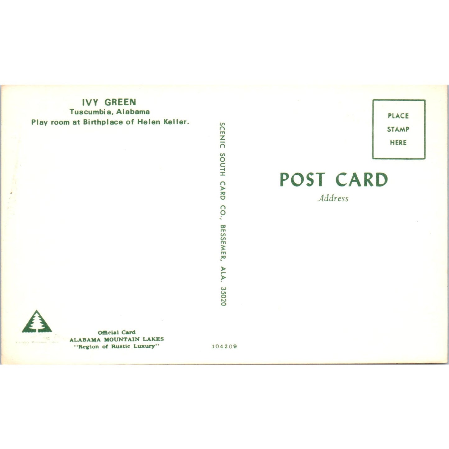 Ivy Green Playroom Birthplace of Helen Keller Tuscumbia AL Original Postcard PB7
