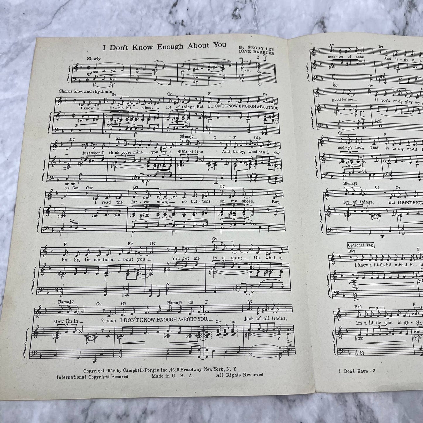 I Don't Know Enough About You 1946 Sheet Music Peggy Lee Dave Barbour TI1