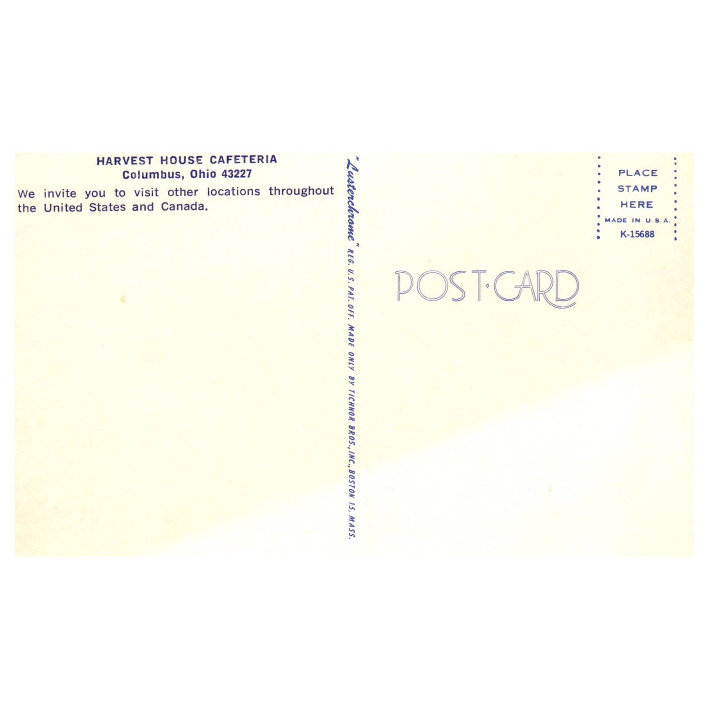 Vintage Postcard - Harvest House Cafeteria Interior Columbus Ohio AD9