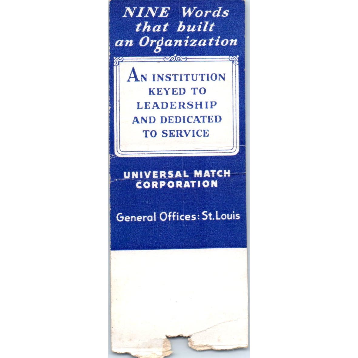 Universal Match Corp Carl Jacobson Kansas City MO Advertising Matchbook SA9-M1