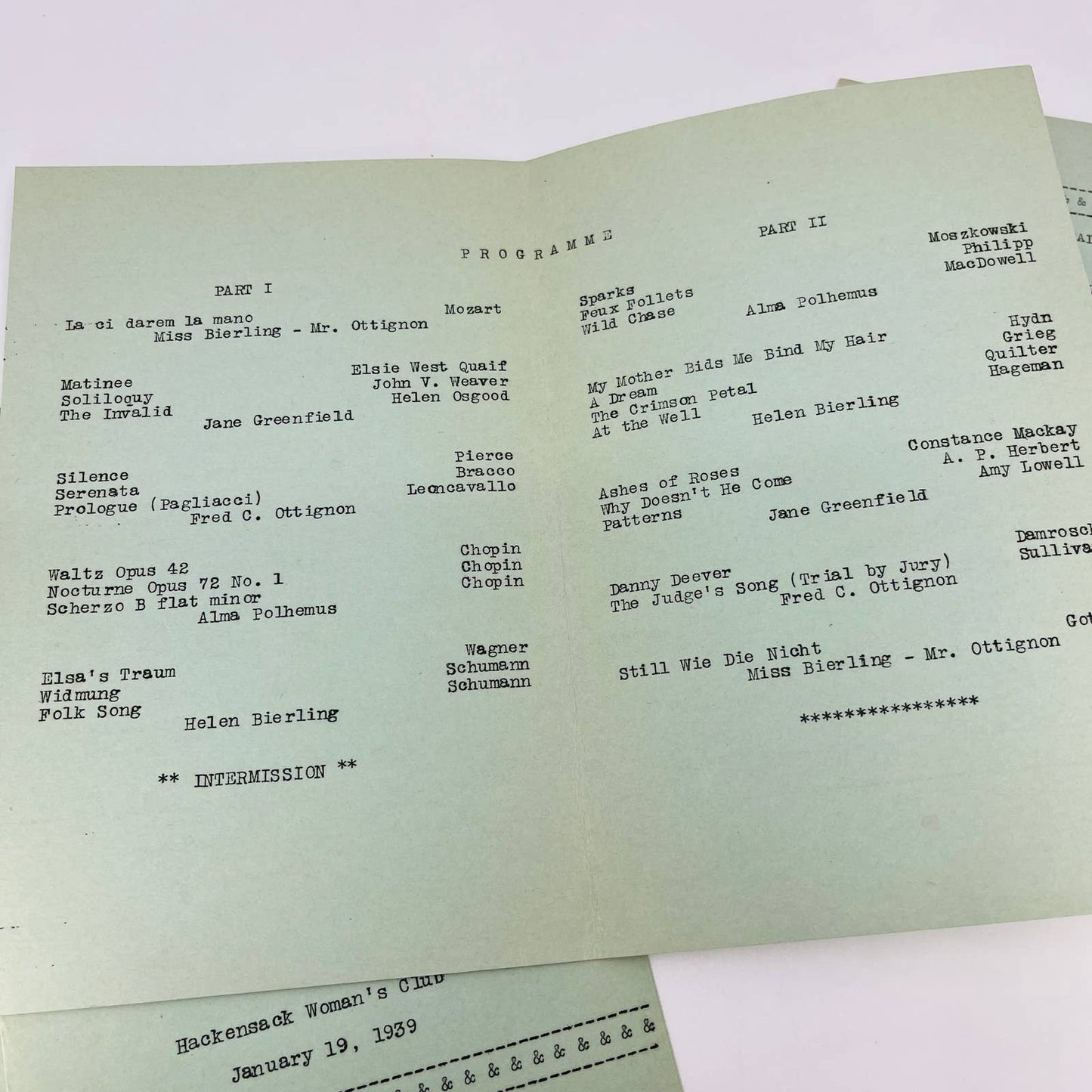 1938 Program Musical First Reformed Church Hackensack Women’s Club Set of 4 TD6