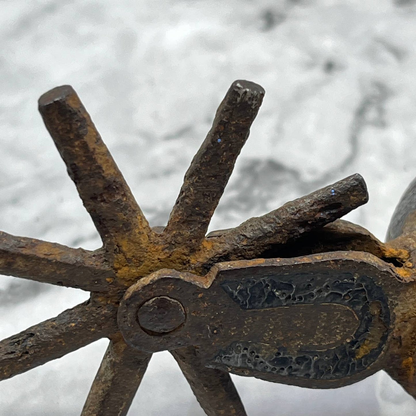 1700s Spanish Colonial Mexican Single Western Spur 8pt Rowel Silver Inlay TJ8
