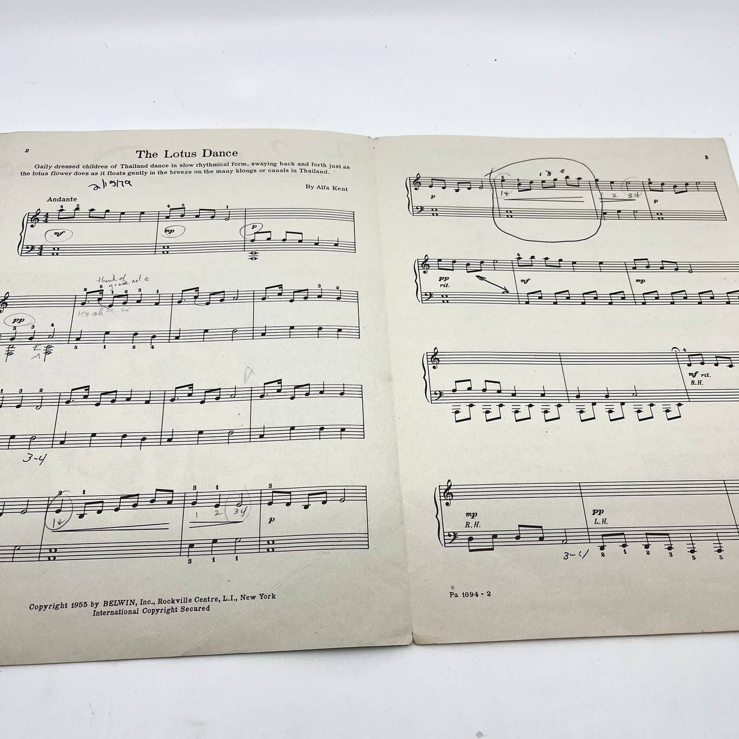 1955 The Lotus Dance Japanese Alfa Kent Sheet Music
