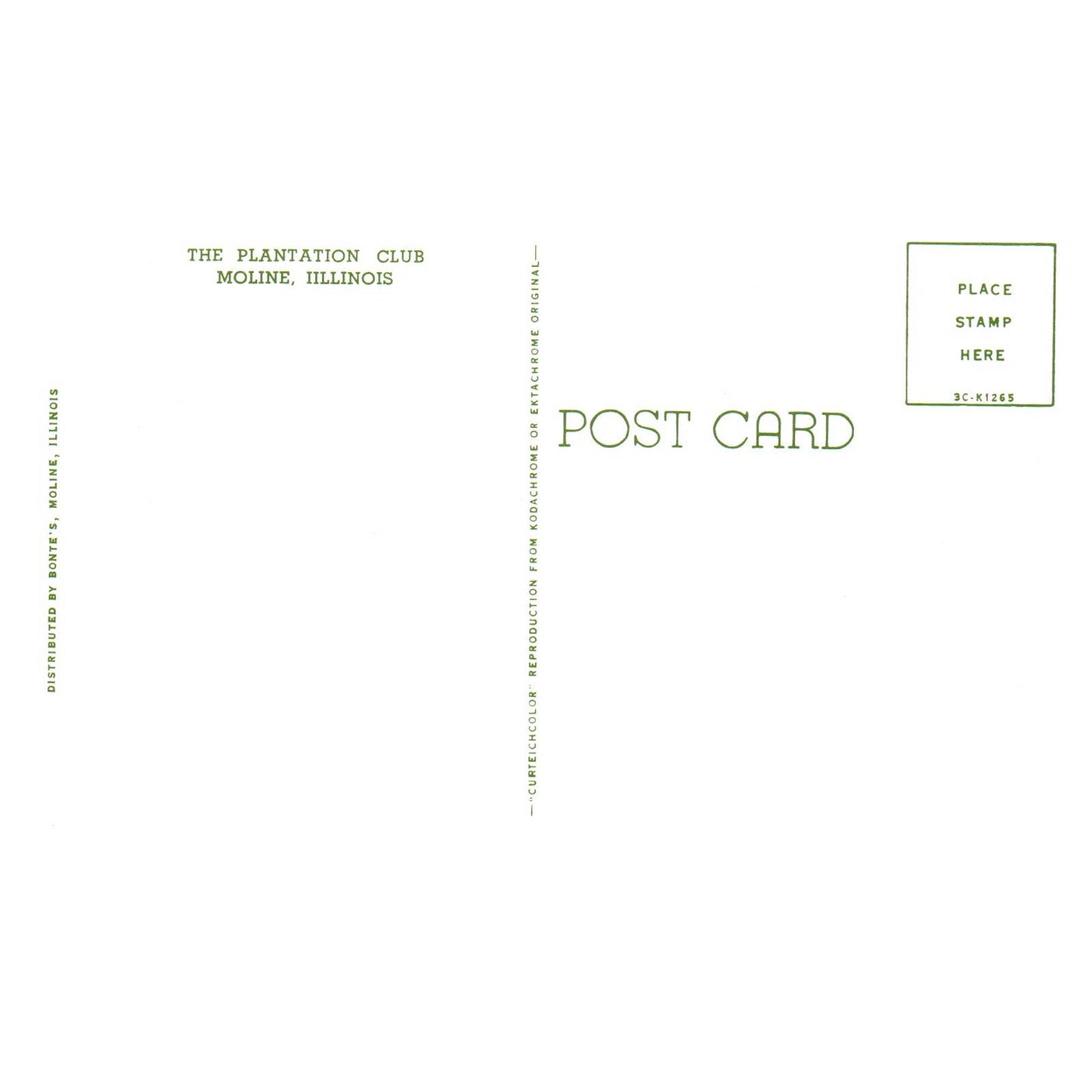 Vintage Postcard - The Plantation Club - Moline Illinois TJ6-1