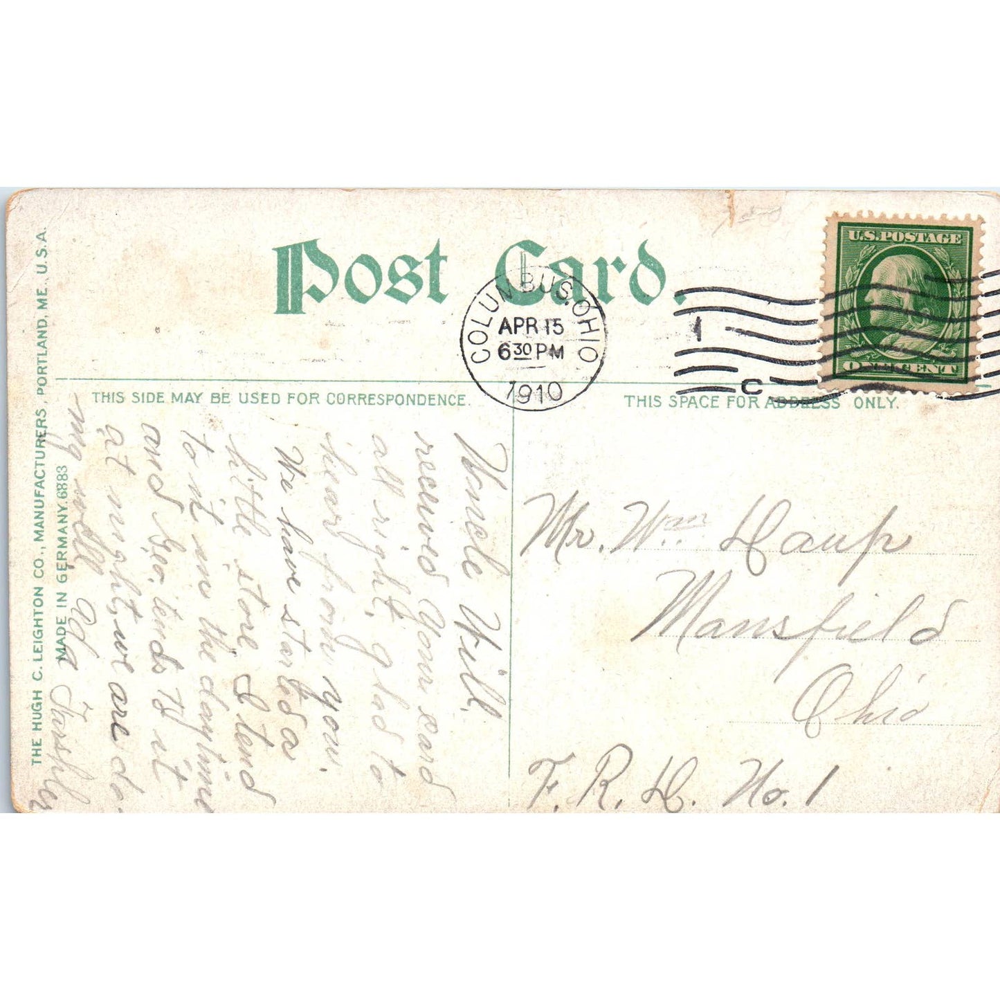 c1910 Postcard Columbus Ohio State Capitol Building Columbus Ohio TD9