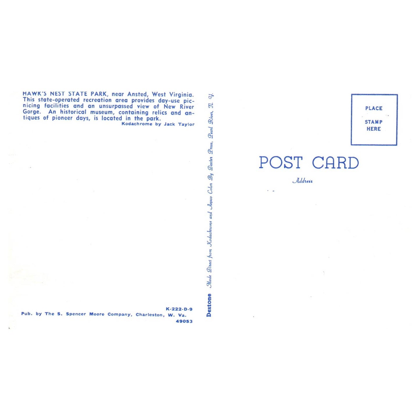 Vintage Postcard - Hawk's Nest State Park Ansted West Virginia TJ6-1