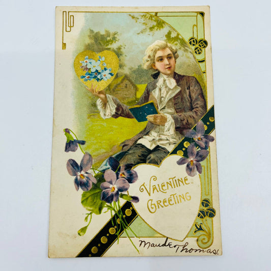 1907 Valentine’s Post Card Colonial Dresden Heart Embossed John Winsch Back PA3