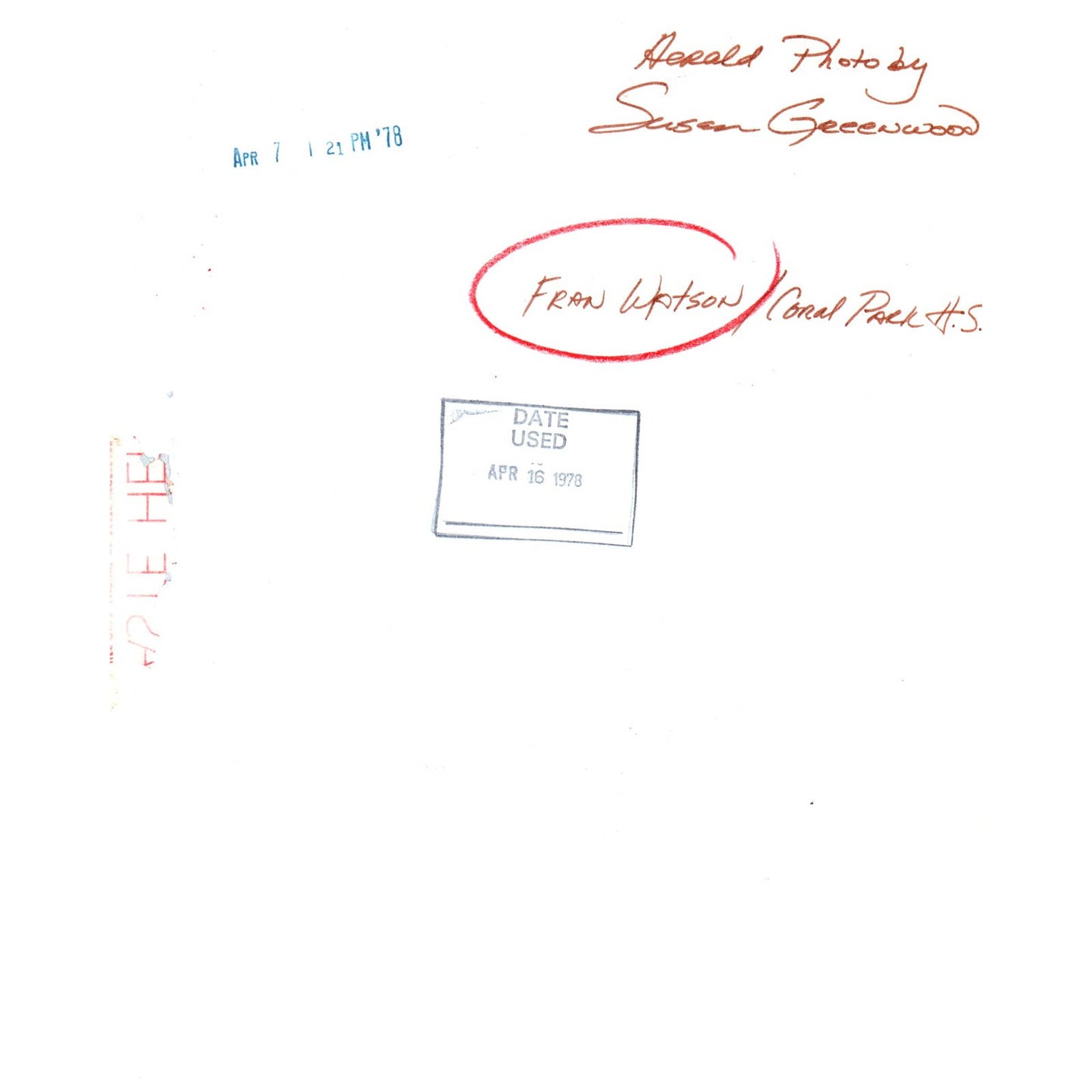 1978 Original Press Photo Women's Tennis Fran Watson Coral Park HS 8x10" AD2