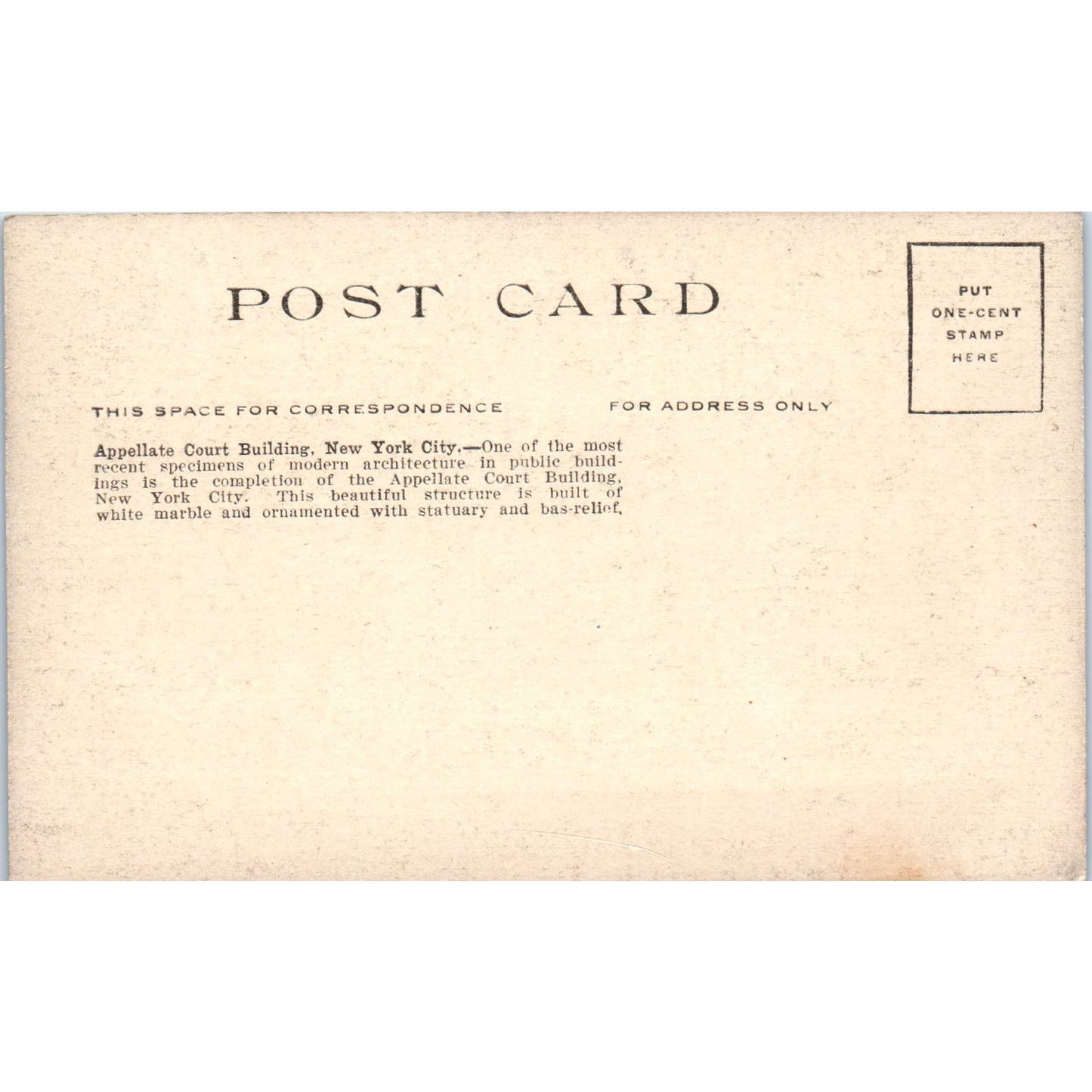 Appellate Court Building New York c1910 Original Postcard TK1-24