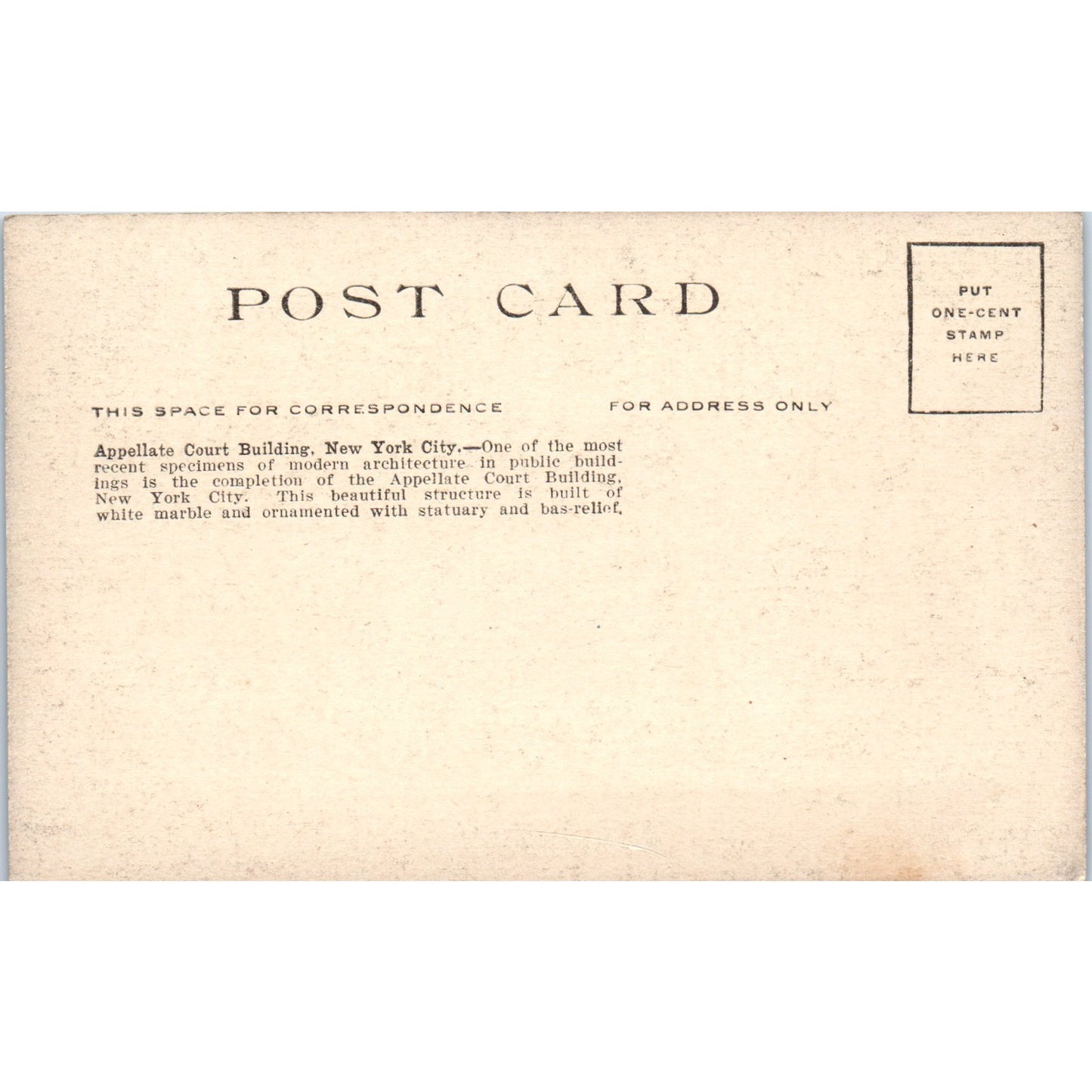 Appellate Court Building New York c1910 Original Postcard P1-13