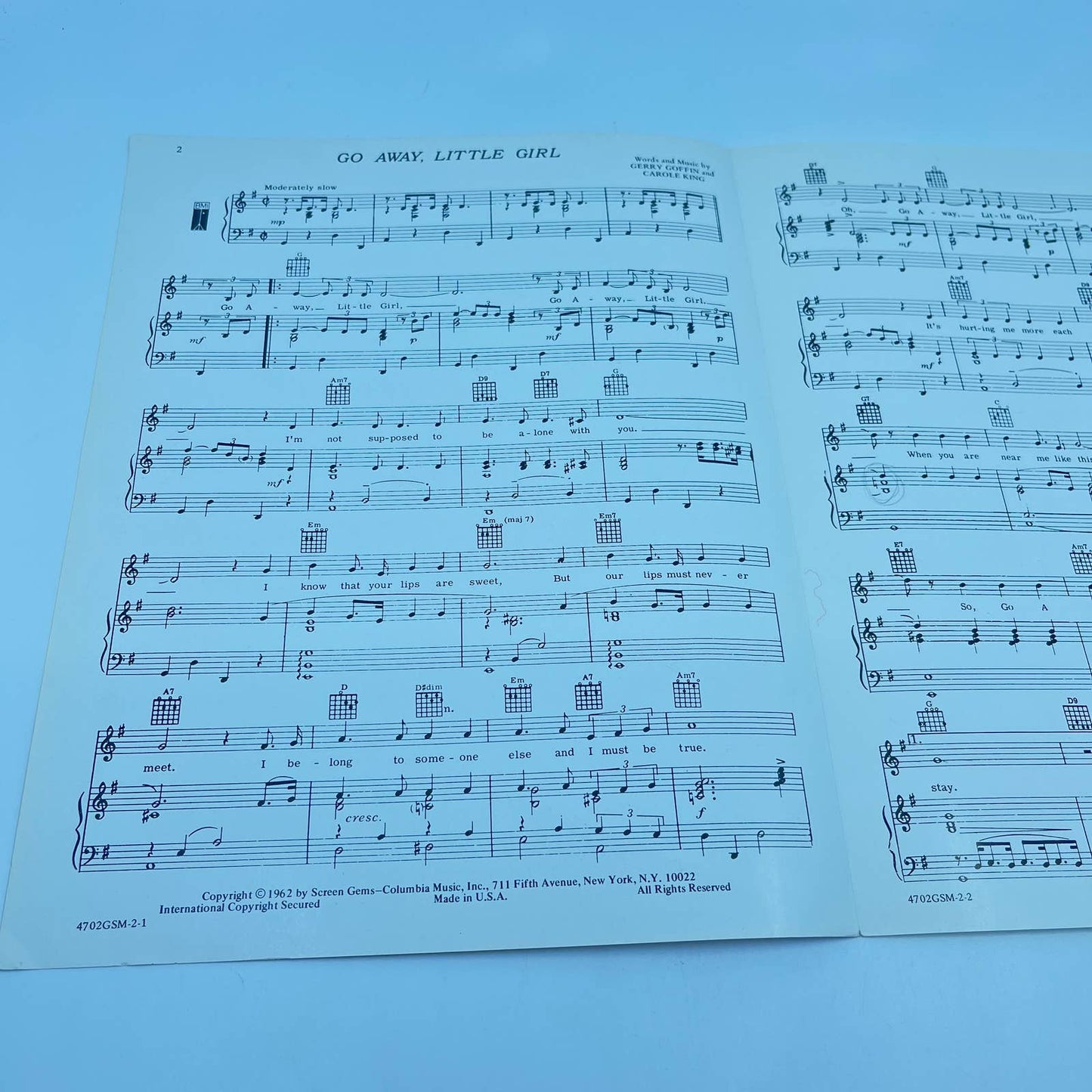 1962 Sheet Music Go Away Little Girl Donny Osmond Carole King TE2