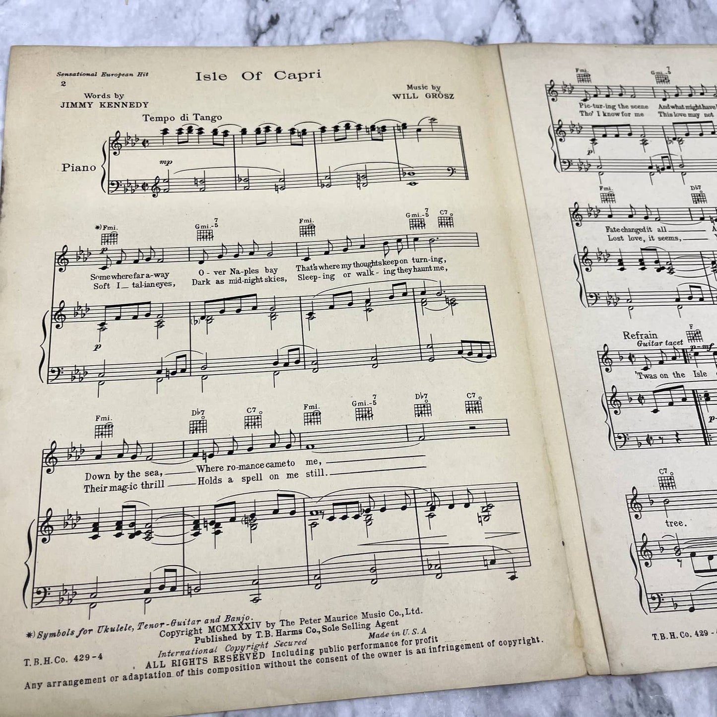 Isle of Capri Xavier Cugat Fox Trot 1934 Sheet Music TK2-SM2