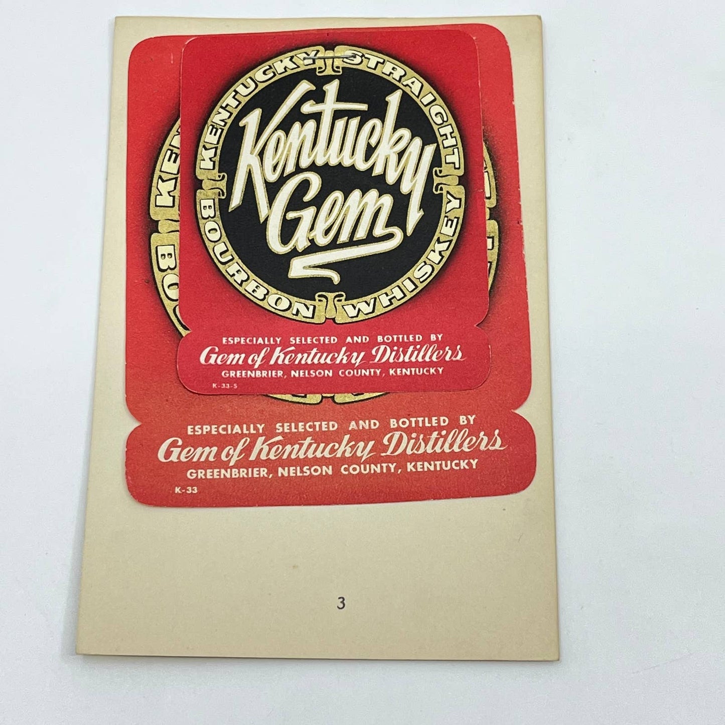 Kentucky Gem Whiskey Label Set of 2 Gem of Kentucky Distributors Greenbrier