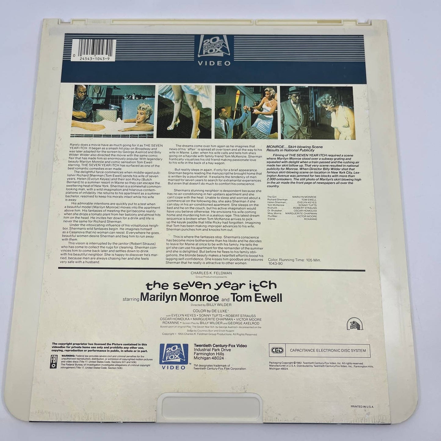 The Seven Year Itch Marilyn Monroe FOX RCA SelectaVision - CED VideoDisc TG5