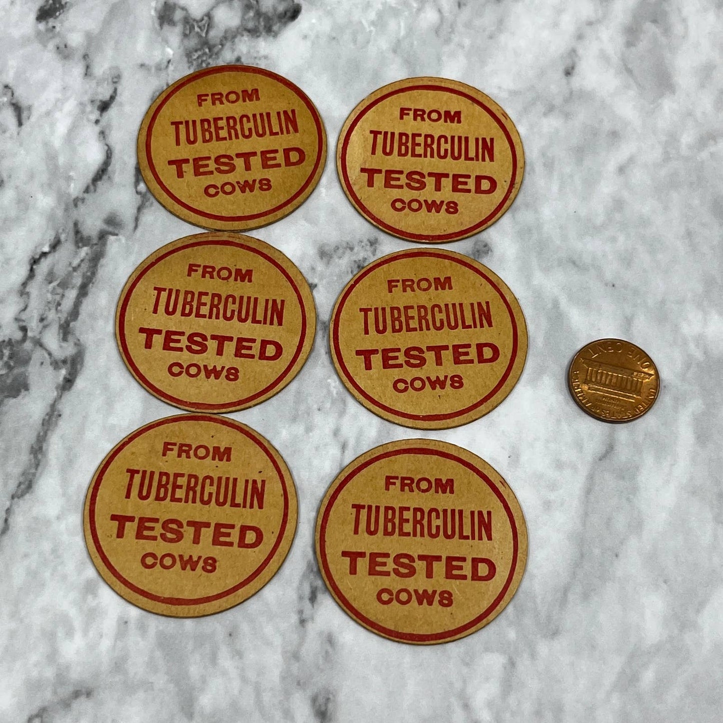 Antique Original Milk Bottle Cap Set of 8 From Tuberculin Tested Cows SA2