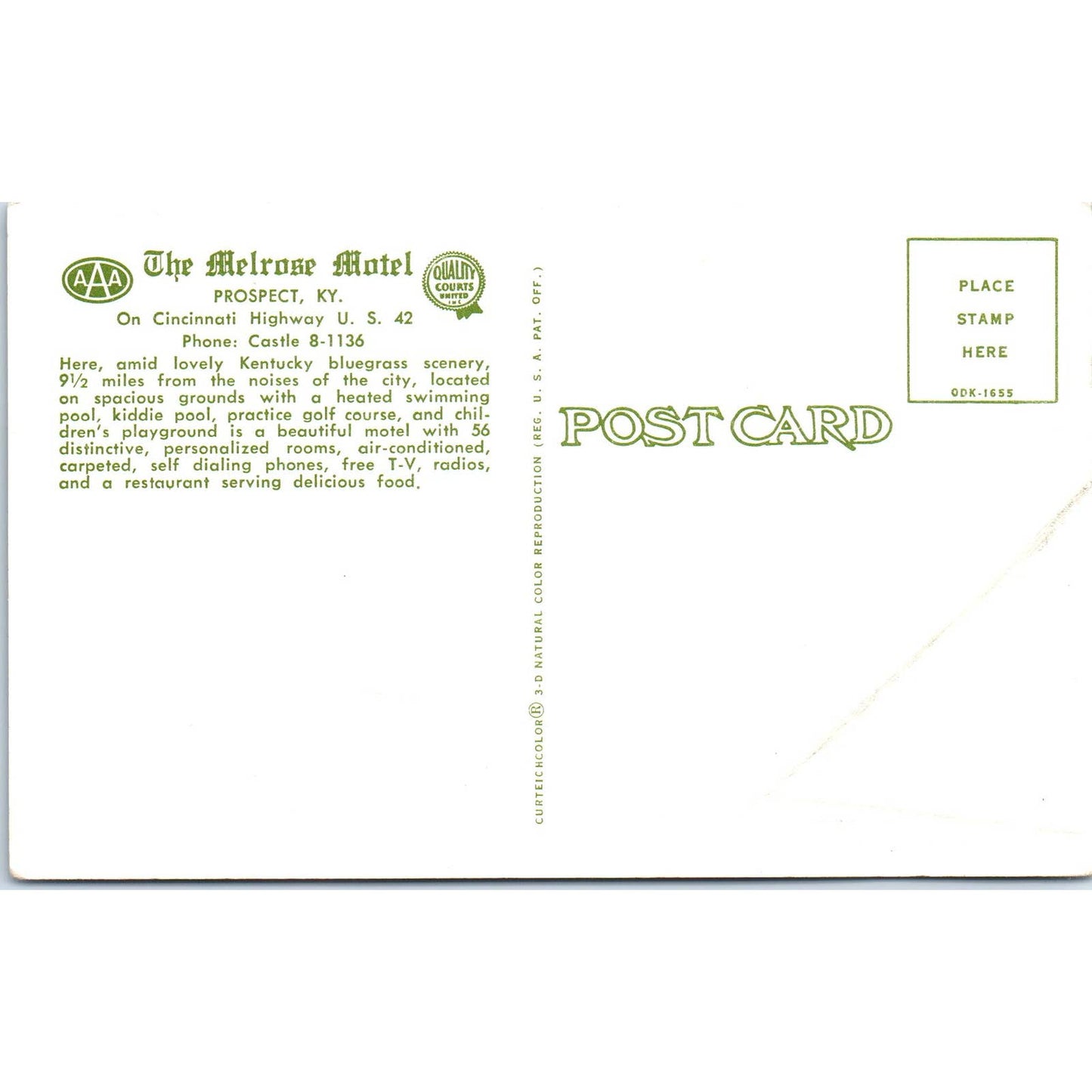 The Melrose Motel Prospect Kentucky - Original Postcard TJ9-P2