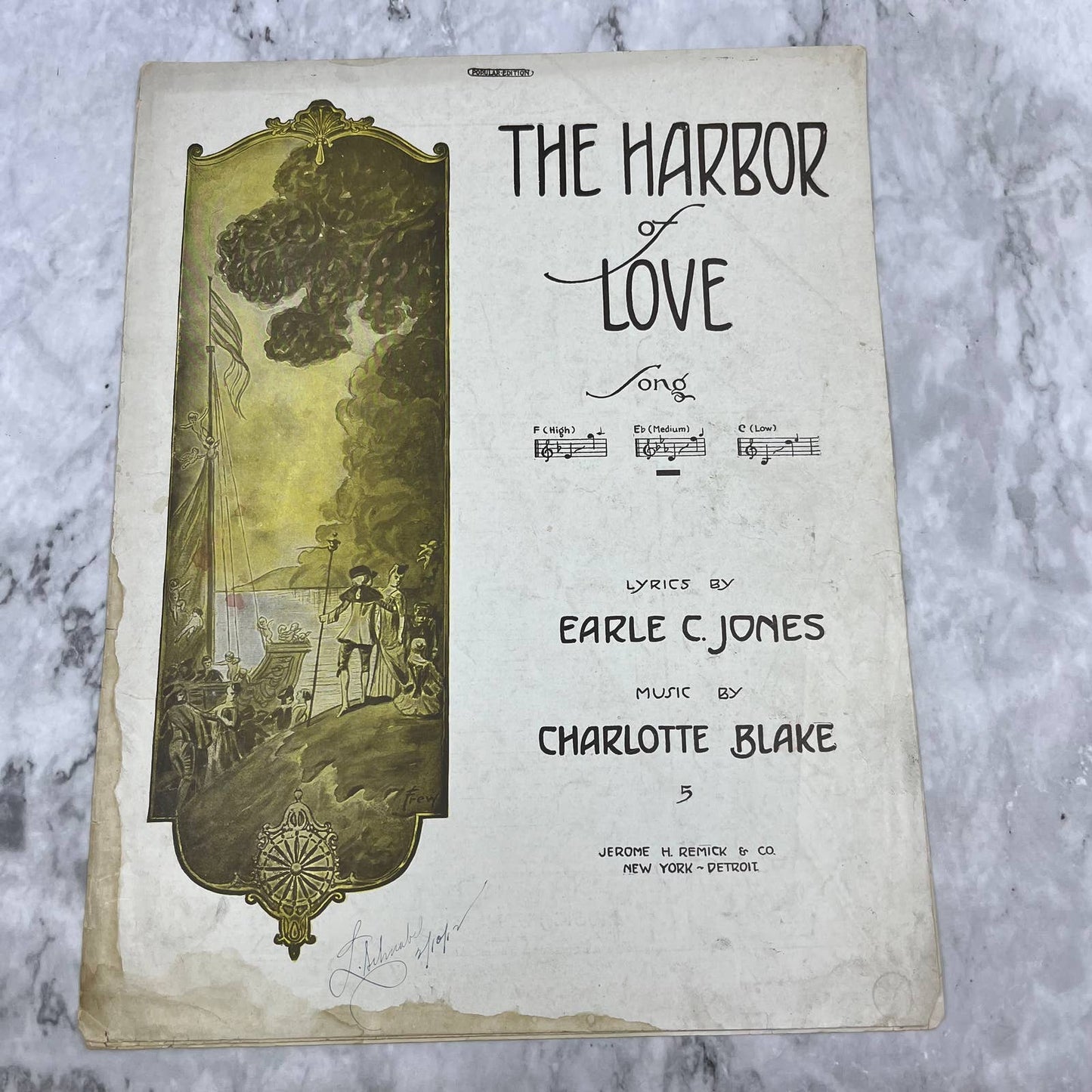1911 The Harbor Of Love by Earle C. Jones & Charlotte Blake Sheet Music TH5