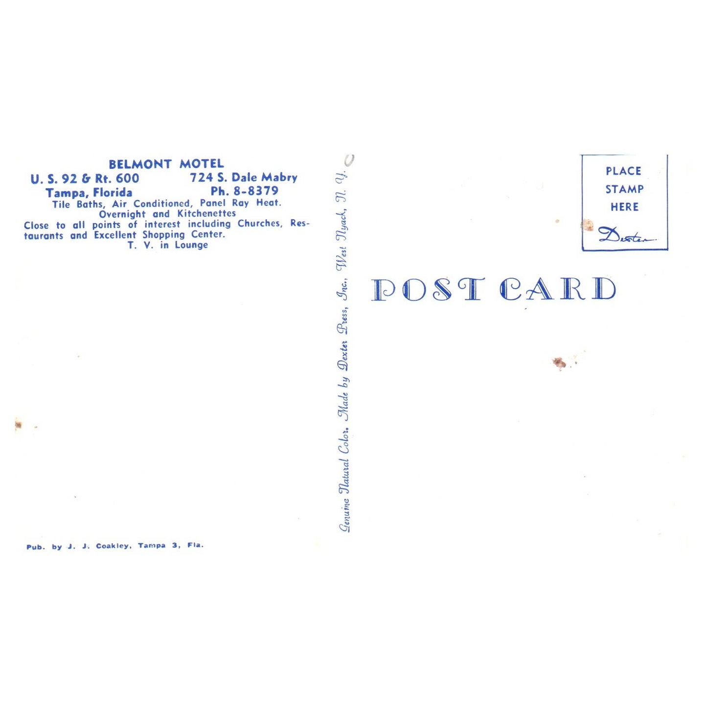 Vintage Postcard - Belmont Motel Tampa Florida TJ7-1