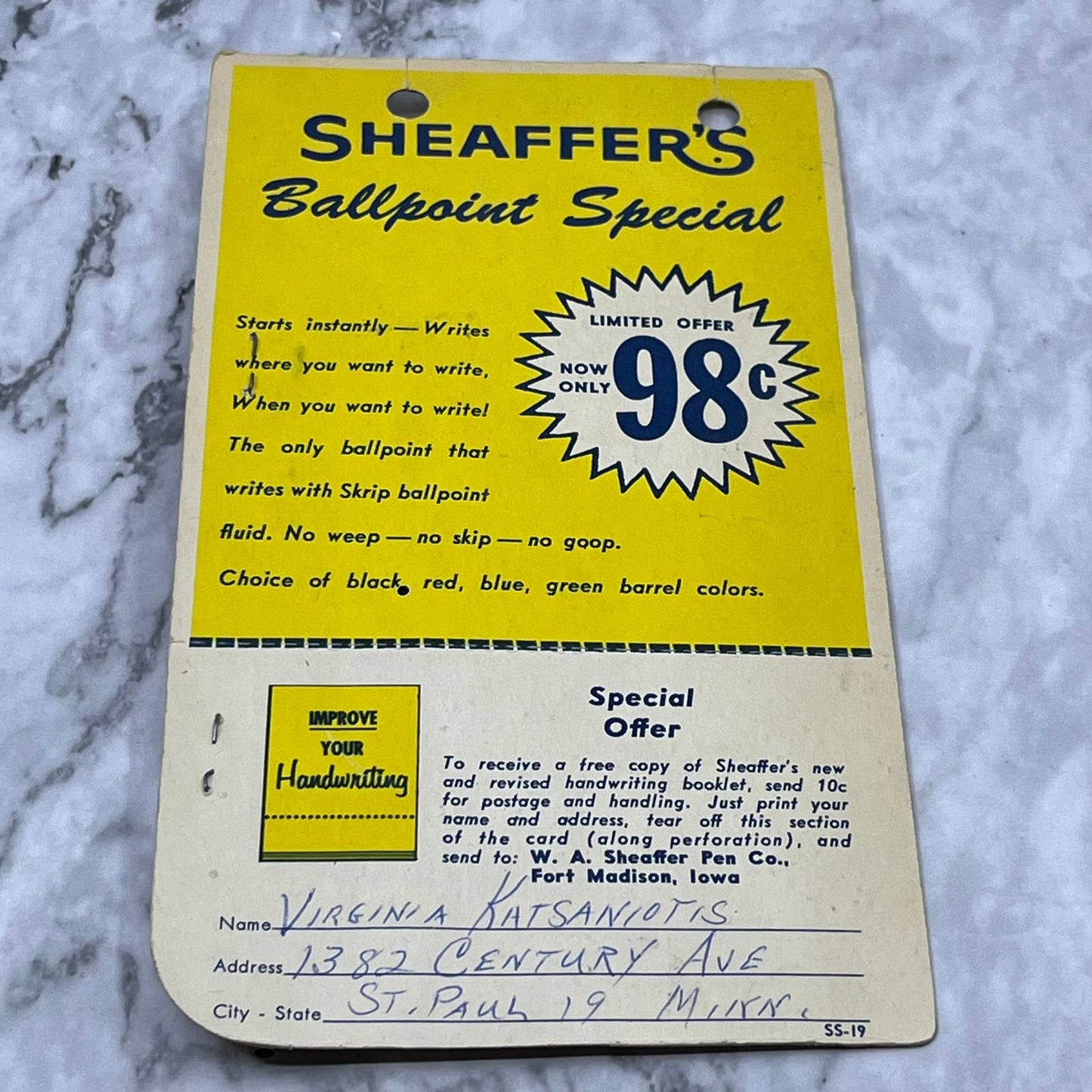 Vintage Sheaffer’s Ballpoint Special Pen NOS In Package SF1