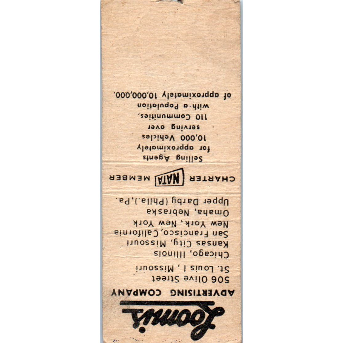 Loomis Transportation Advertising Co St. Louis MO Advertising Matchbook SA9-M3