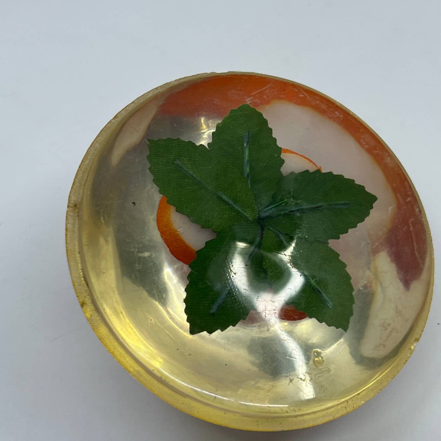 Vintage Kitsch Clear Lucite Mini Oranges Paperweight Round TF5