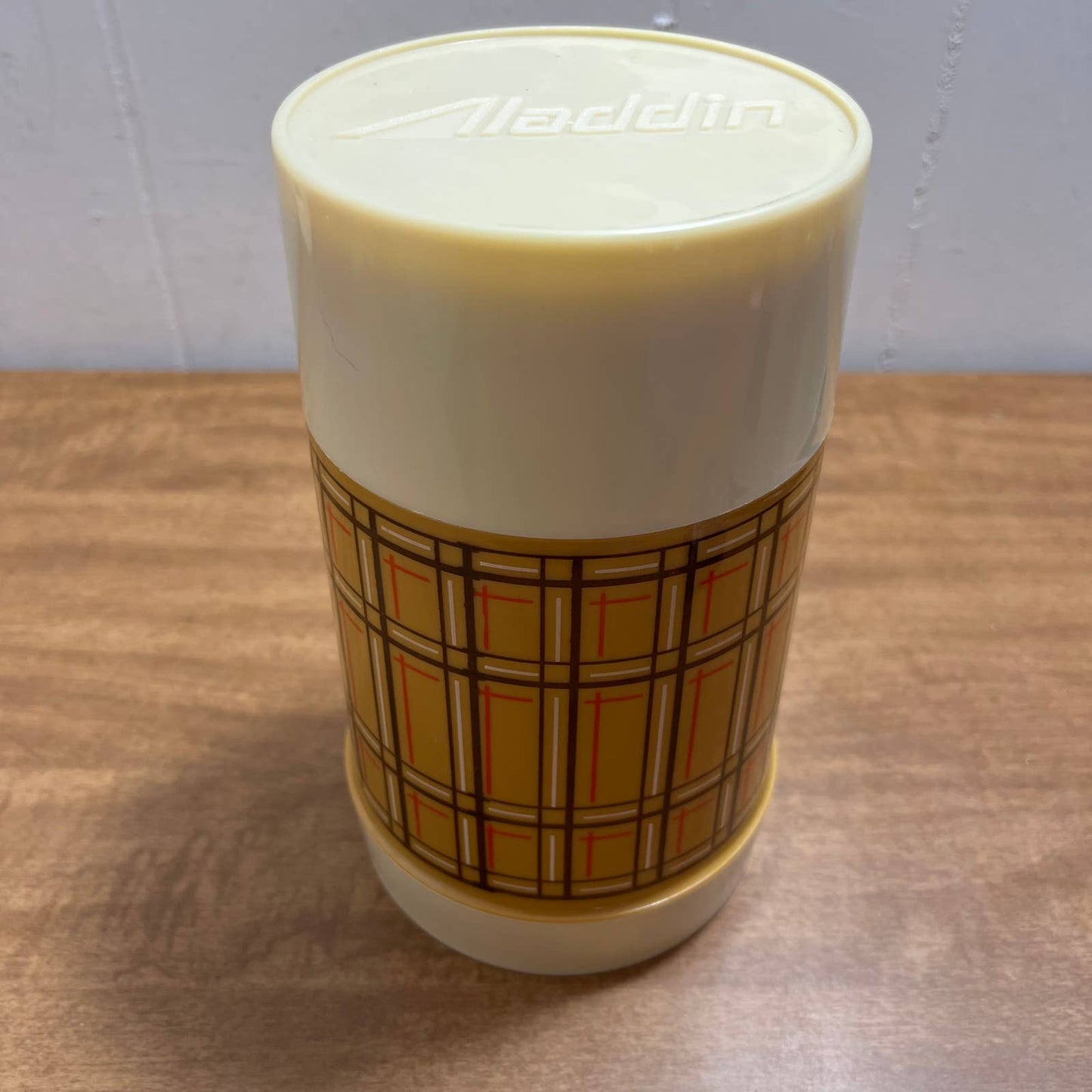 Retro 1970s Brown Plaid Aladdin Best Buy Thermos Model 44 Stopper Pint TA1