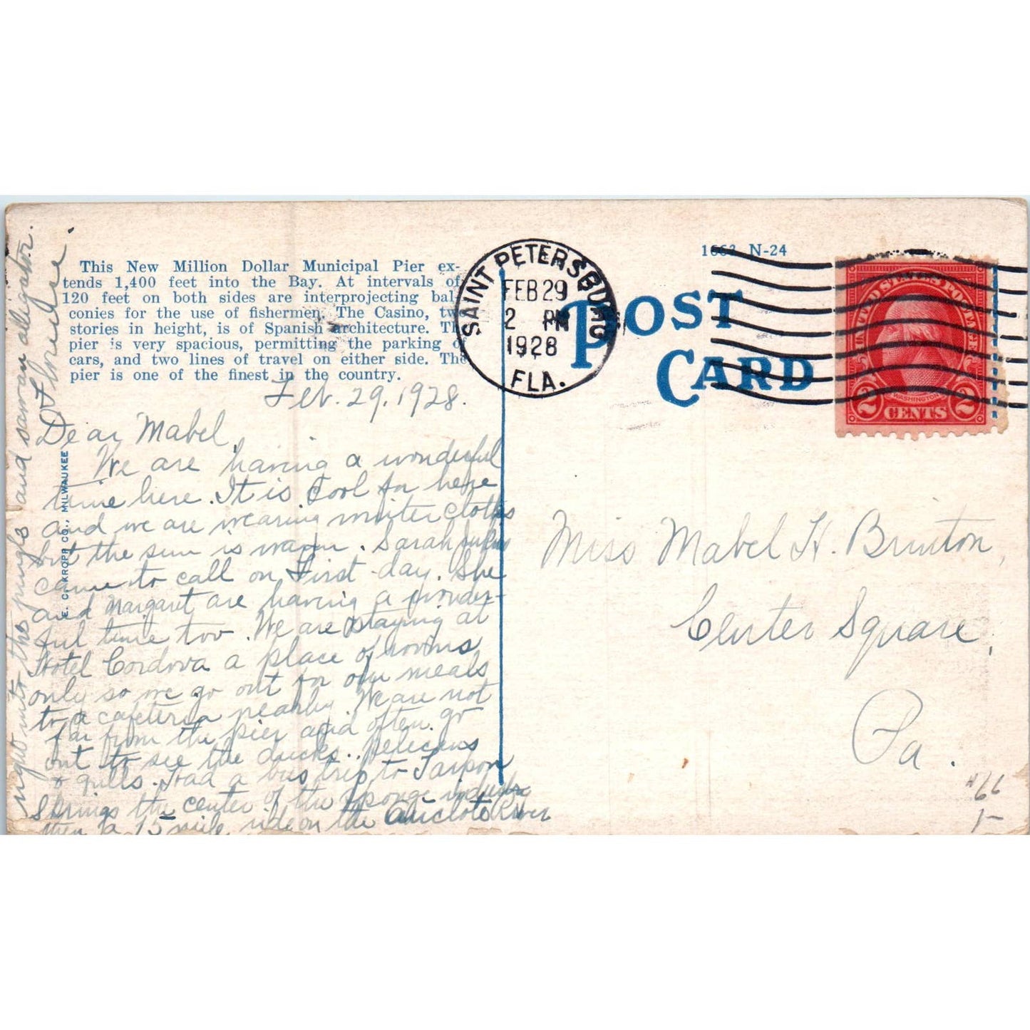 New Pier St. Petersburg Florida 1928 Florida Original Postcard TK1-P19