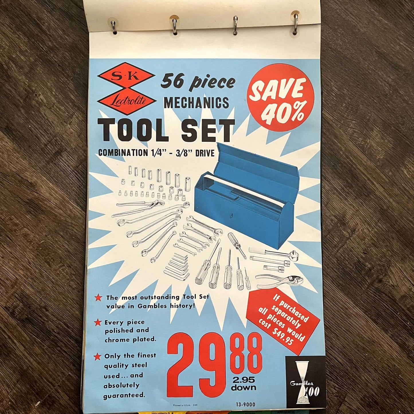 1960 S-K Lectrolite Mechanics Tool Set Gambles 100 Store Display Poster 13.5x20