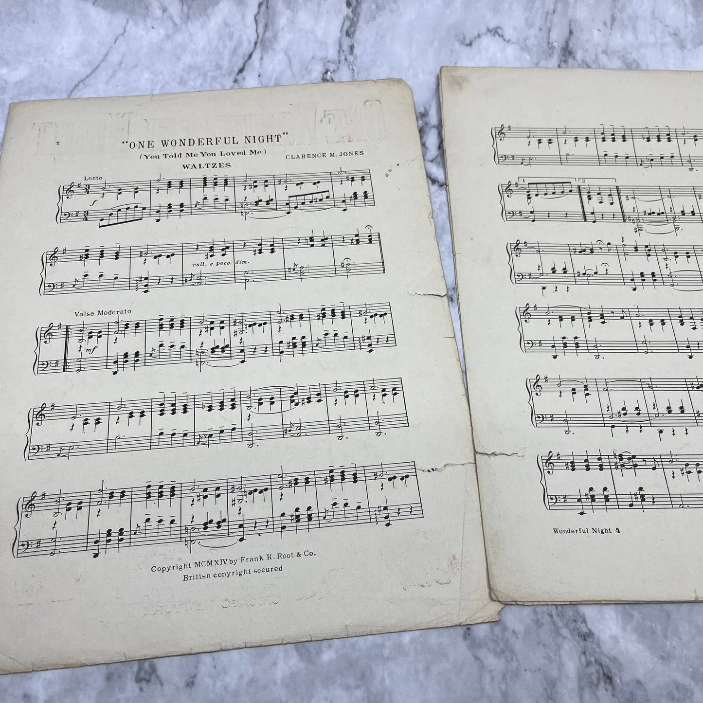 One Wonderful Night 1914 sheet music Hesitation Waltz Clarence M. Jones TH5
