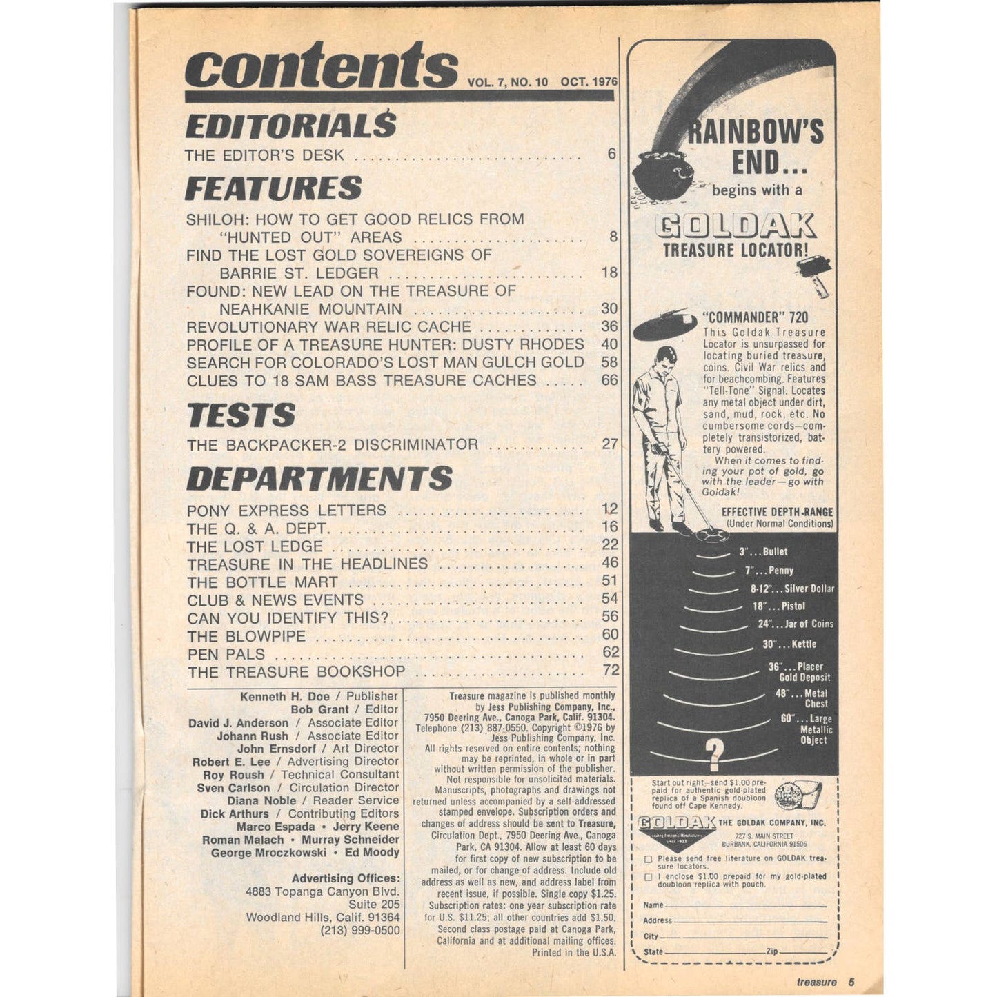 Treasure Magazine - Treasure Hunting Gold Mining Metal Detecting Oct 1976 M5