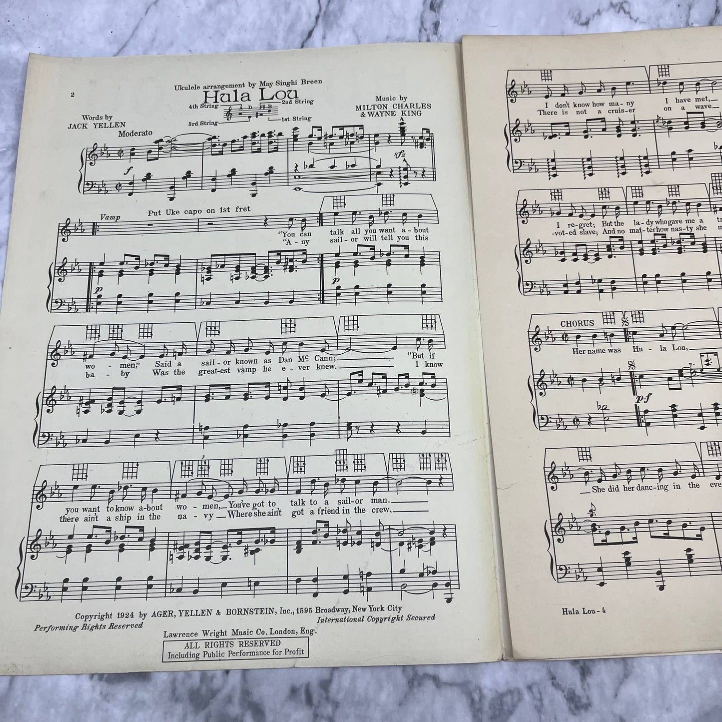 1924 Sheet Music Piano Ukulele Solo Hula Lou Hawaiian Miss Sophie Tucker TI1