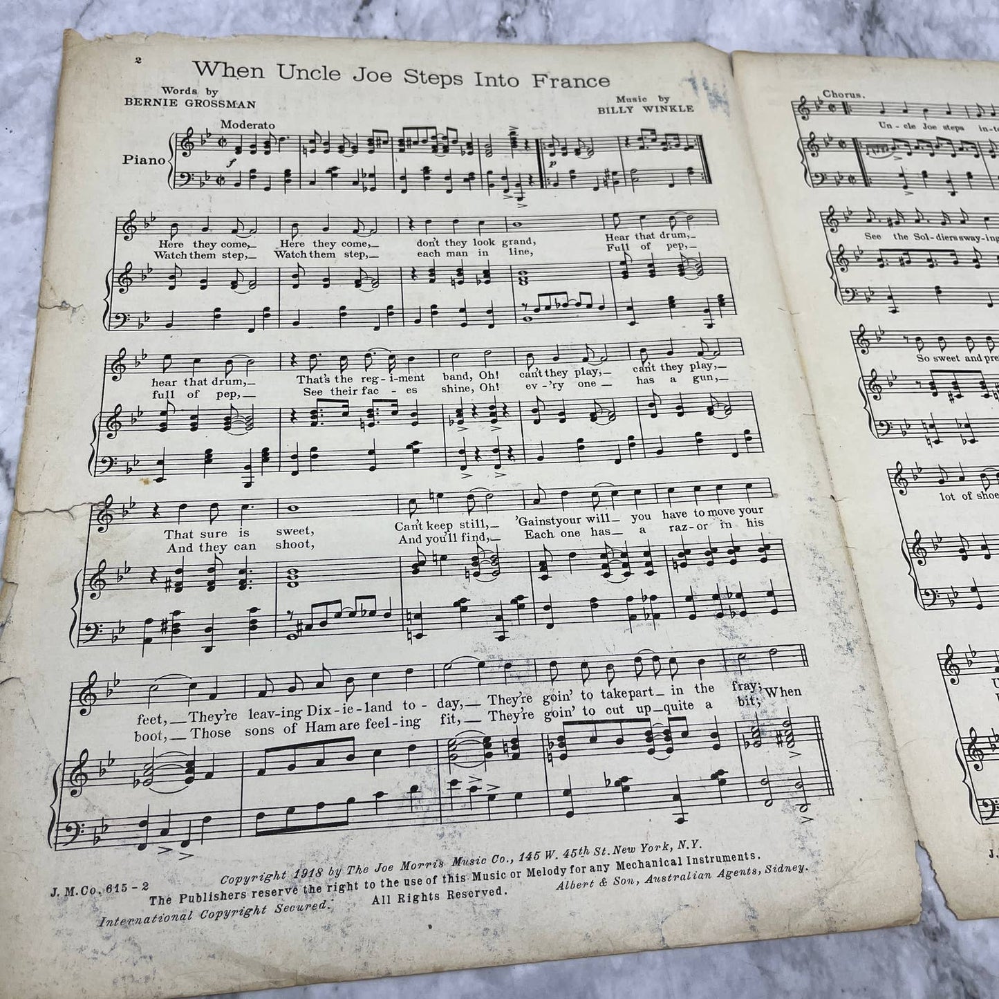 When Uncle Joe Steps Into France WWI Eddie Cantor 1918 Sheet Music TK2-SM3