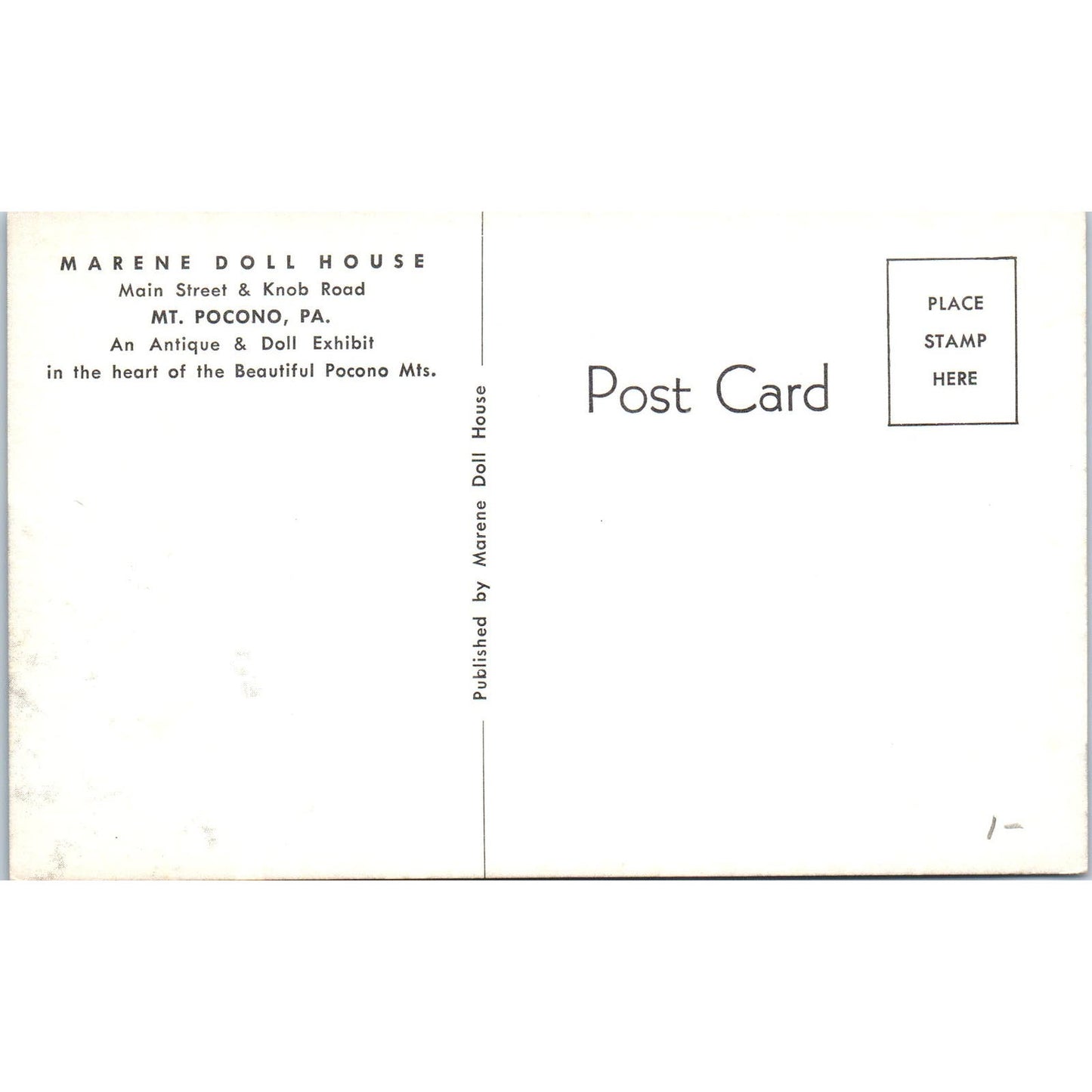 Marene Doll House Mt. Pocono PA Doll Exhibit Original Postcard PB8