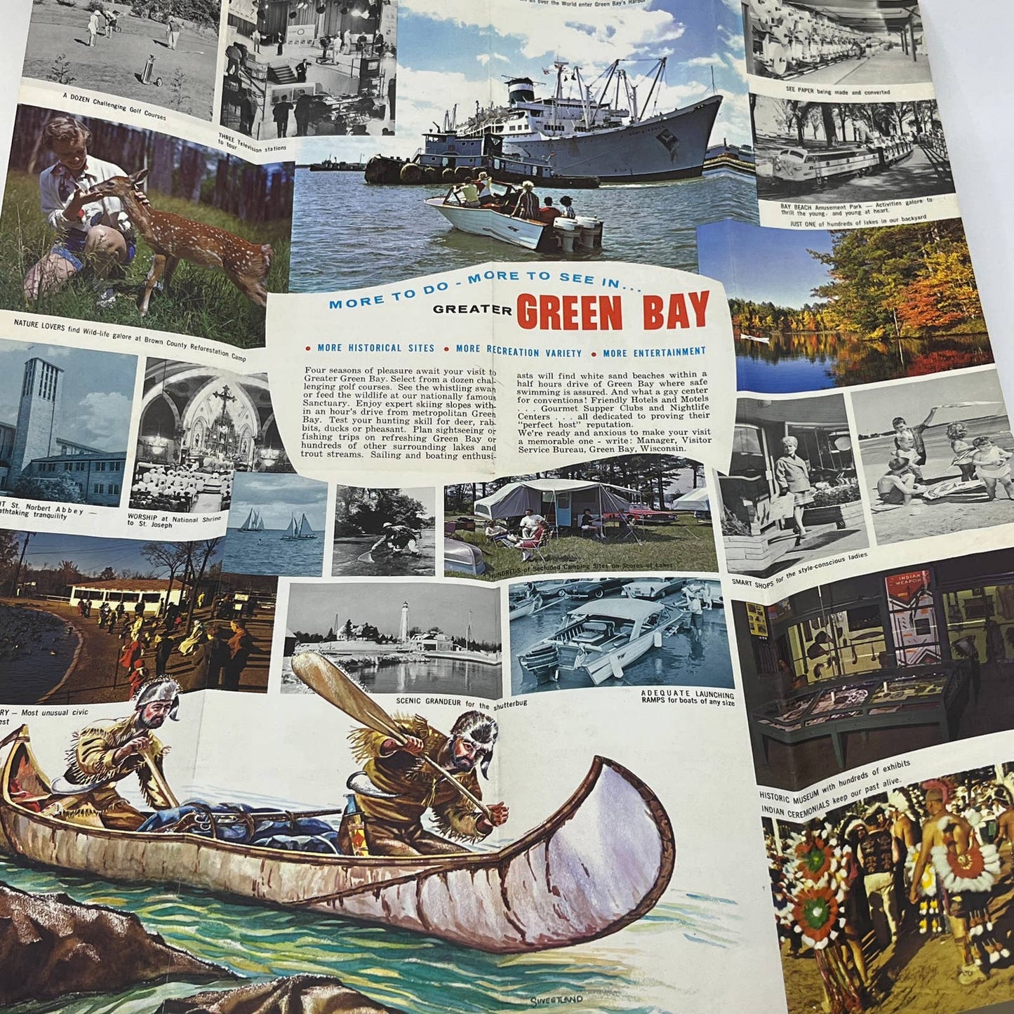 1960s Green Bay Wisconsin Travel Brochure & Fold Out Poster J. Perrigoue AB8