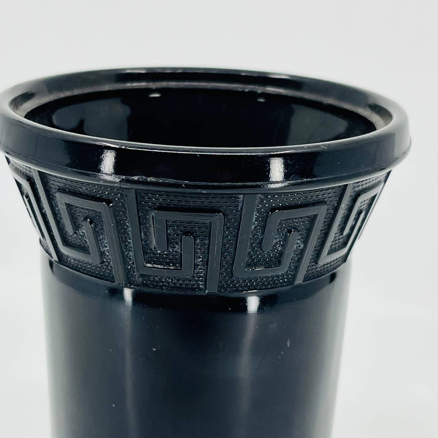 MCM Mod LE Smith Black Amethyst Glass 710 Vase w/ Greek Key Pattern 6” TC7