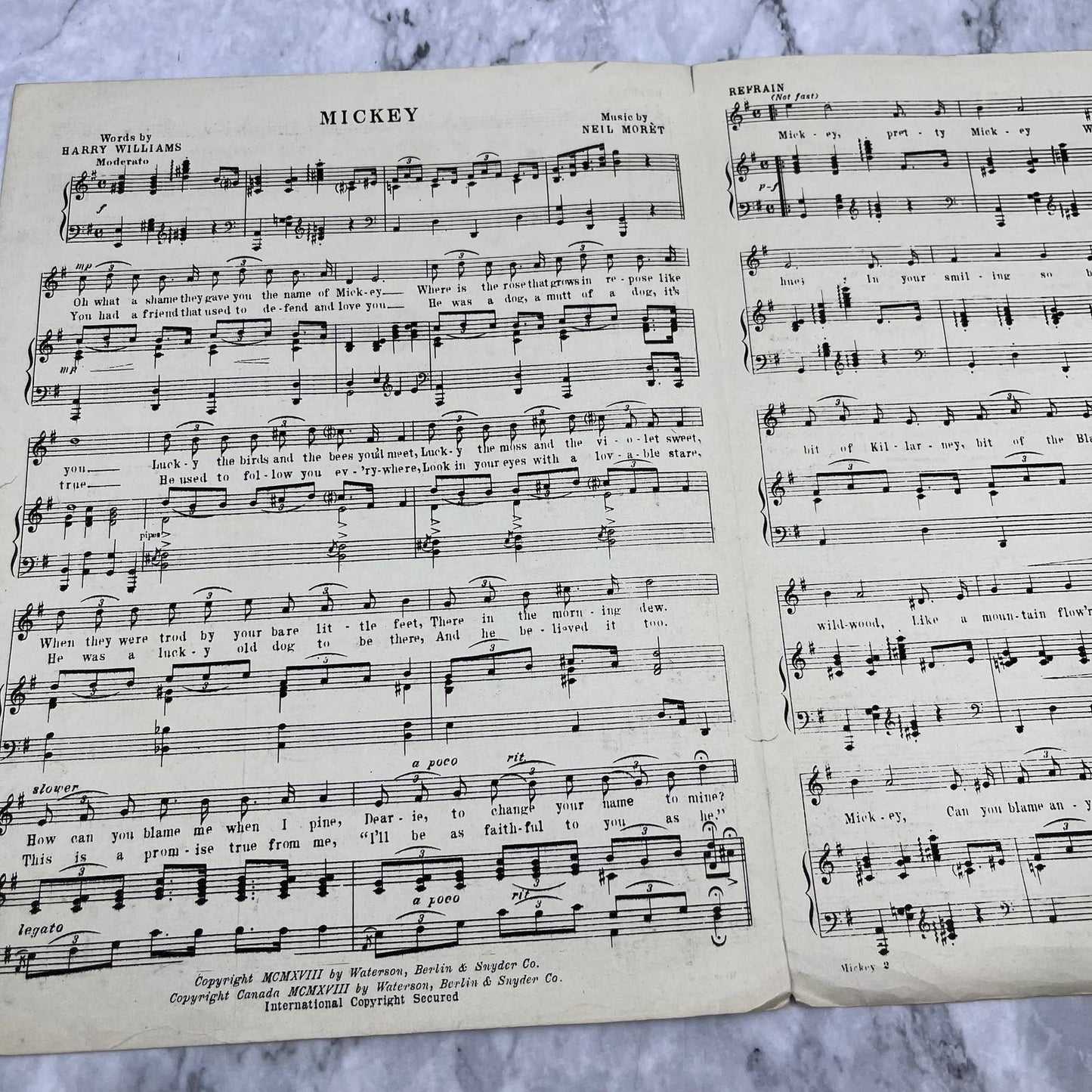 Mickey Sheet Music Piano Mabel Normand 1918 Williams Moret TI1