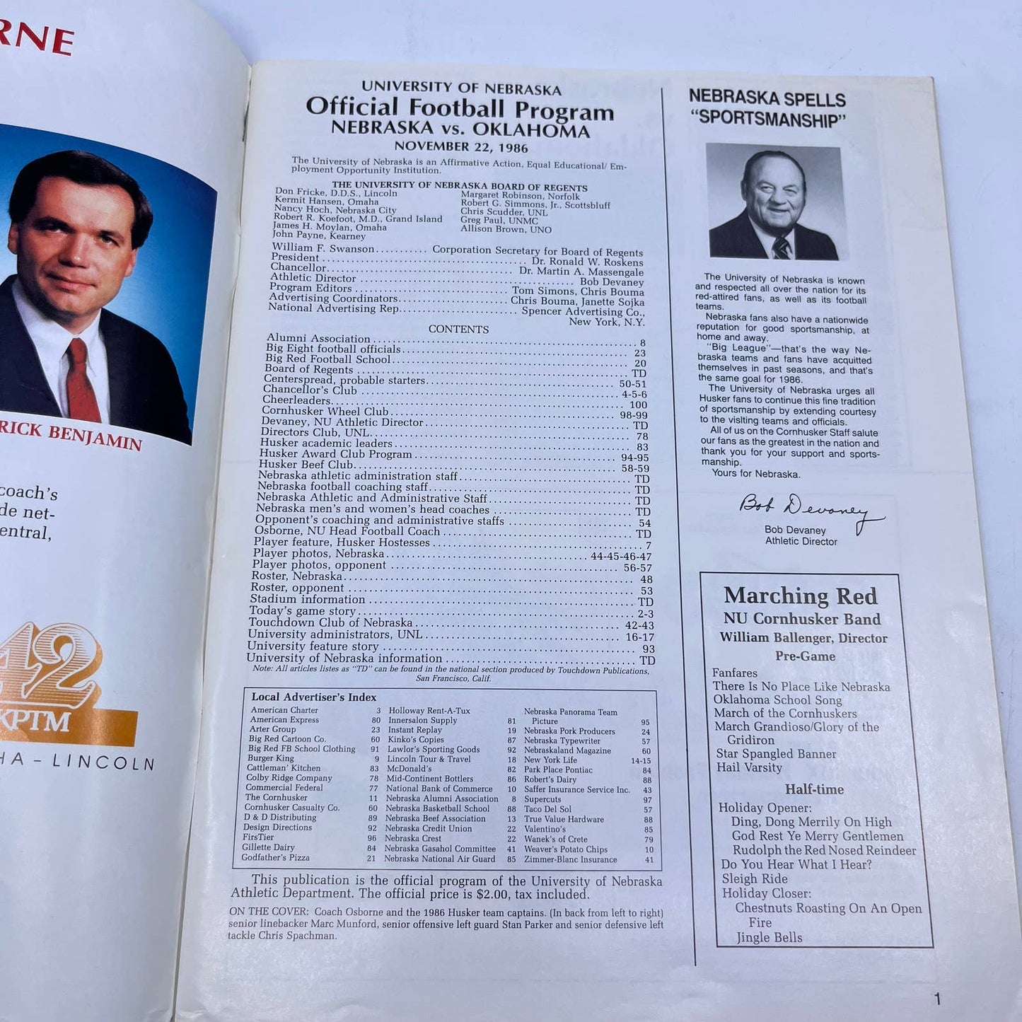 1986 Nebraska Cornhuskers vs. Oklahoma Gameday Football Program TH6