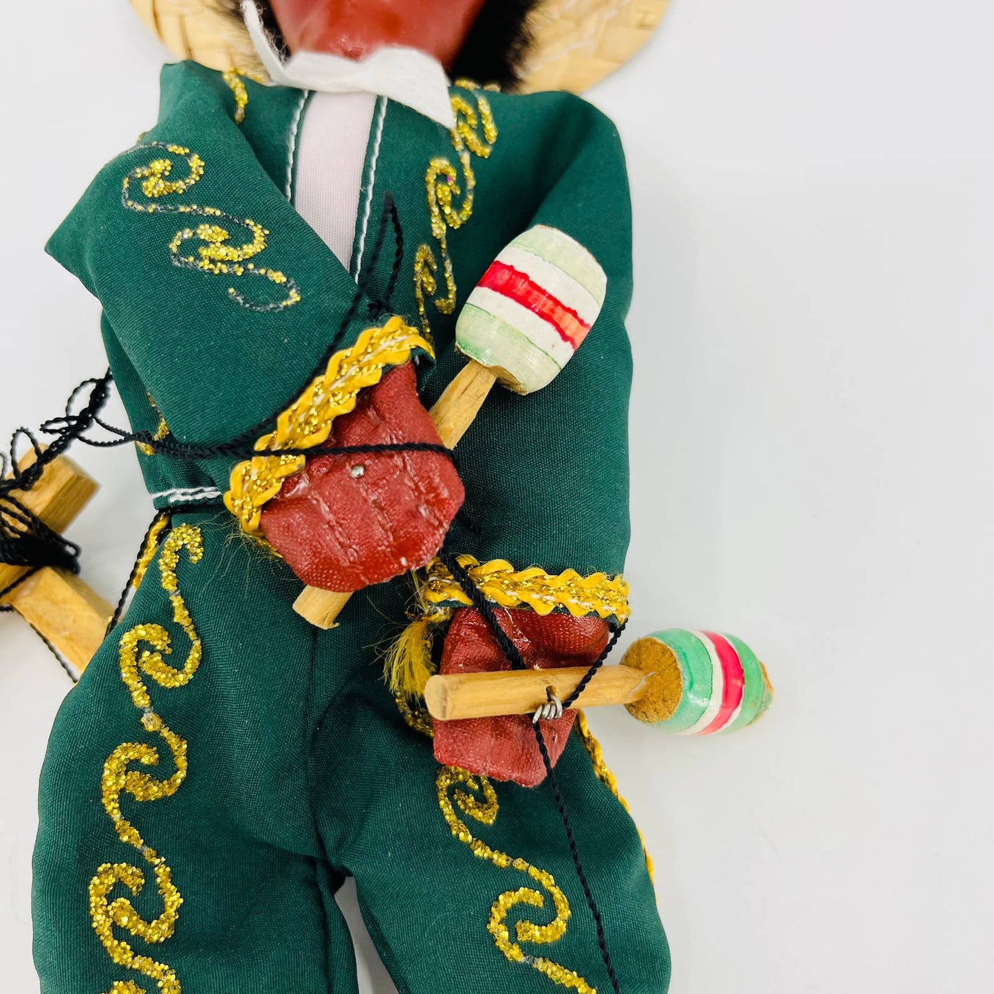 Vintage Mexican Mariachi Maracas Marionette Man Paper Mache Puppet 14” TB7