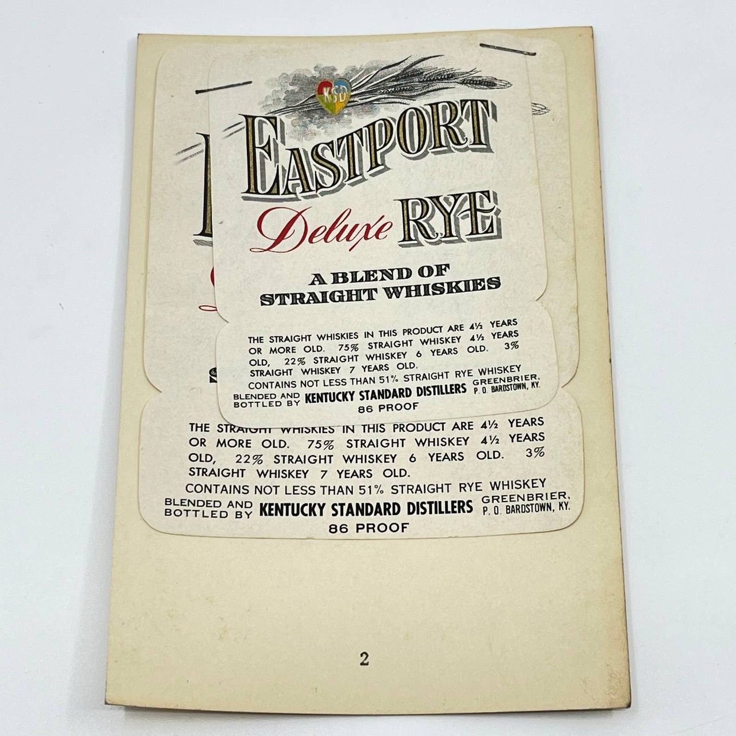Eastport Deluxe Rye Whiskey Label Set 2 Kentucky Standard Distillers Greenbrier