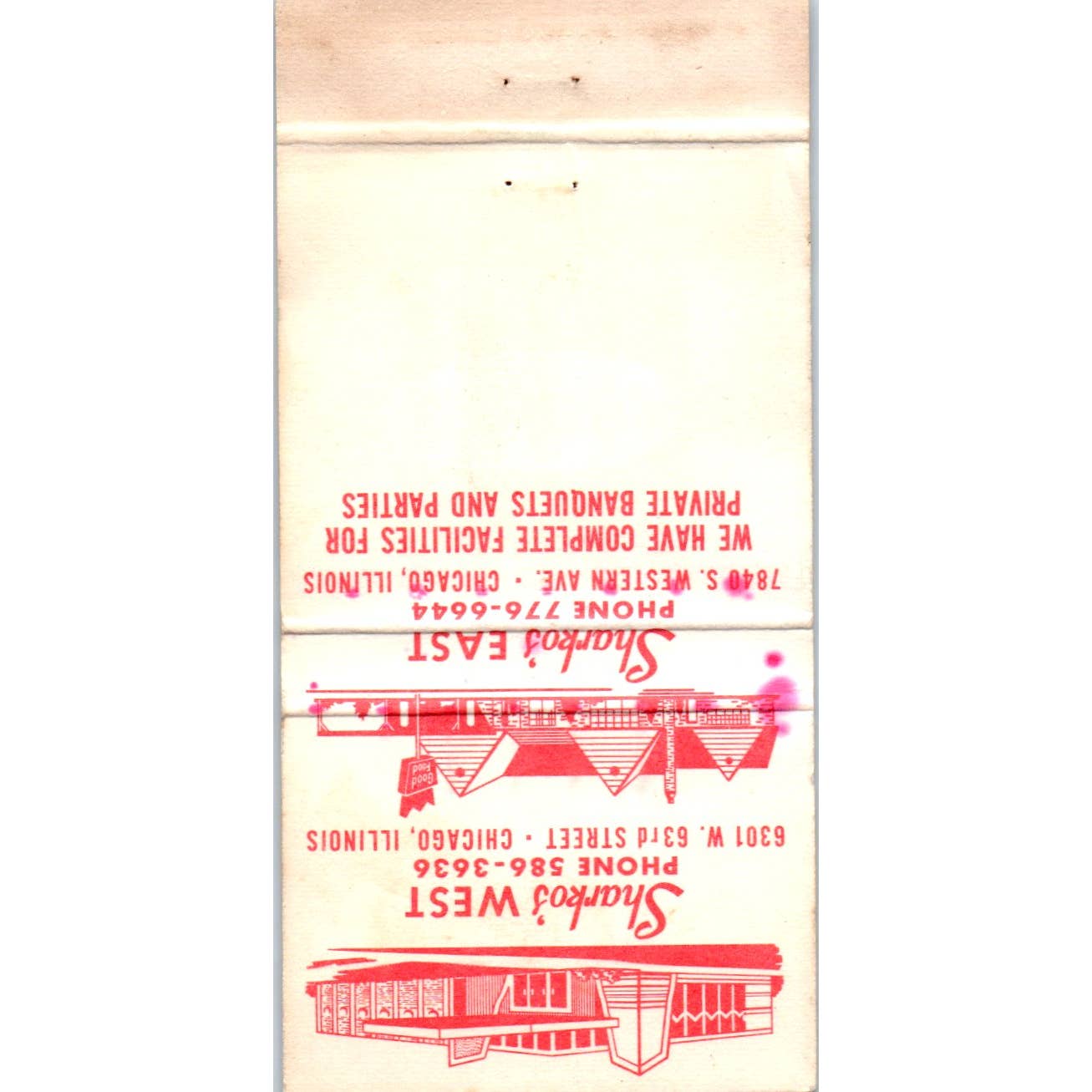 Sharko's Restaurants Villa Park Illinois Advertising Matchbook Cover SA1-M11