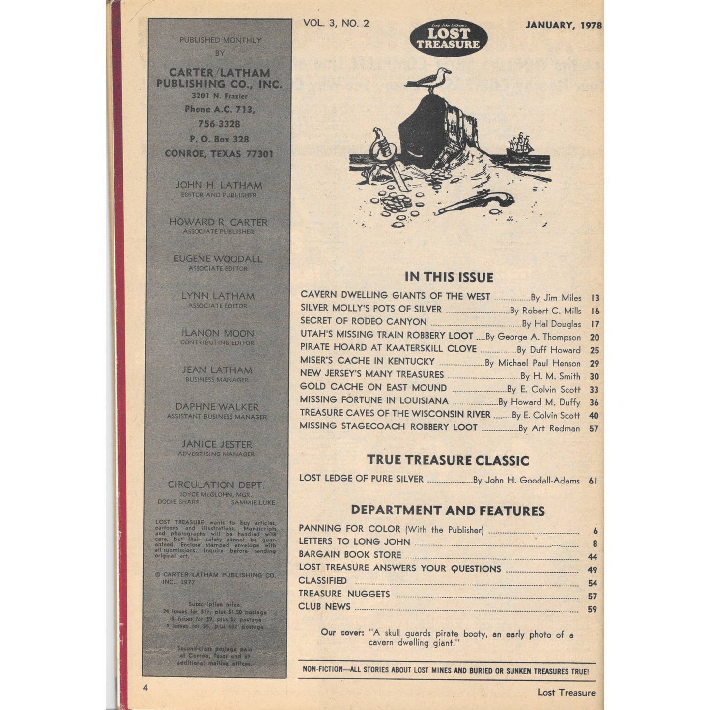 Long John Lathams Lost Treasure Magazine Lost Mines, Buried, Sunken Jan 1978 M1
