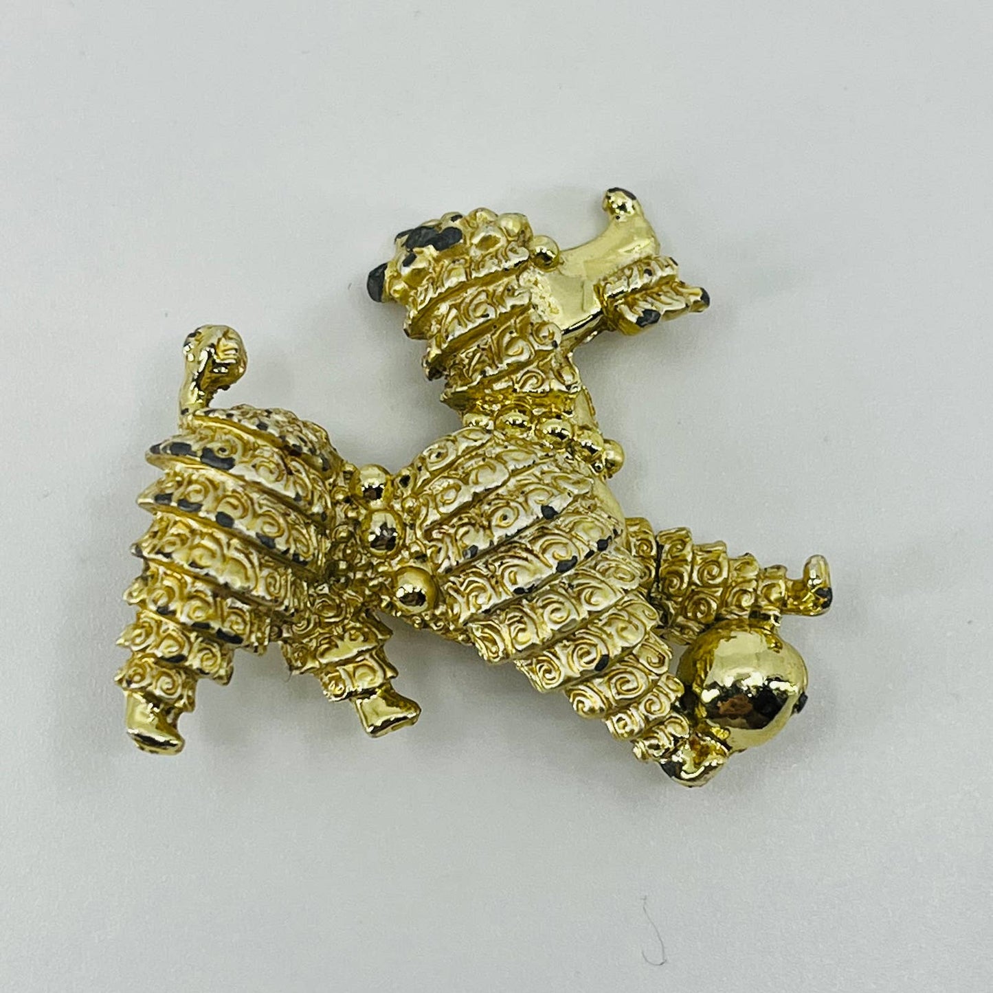 Vintage MCM Miniature Poodle Dog Brooch Gold Tone SA6